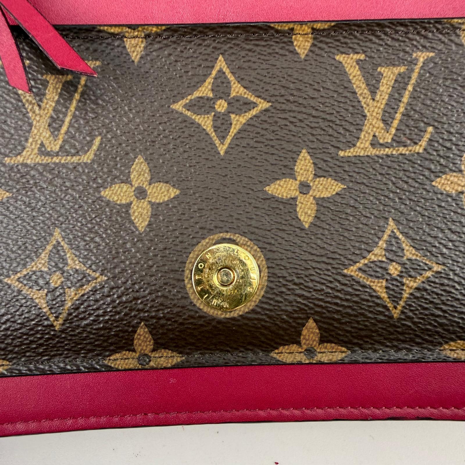 Authentic Louis Vuitton Flore Chain Brown Monogram Canvas Fuchsia