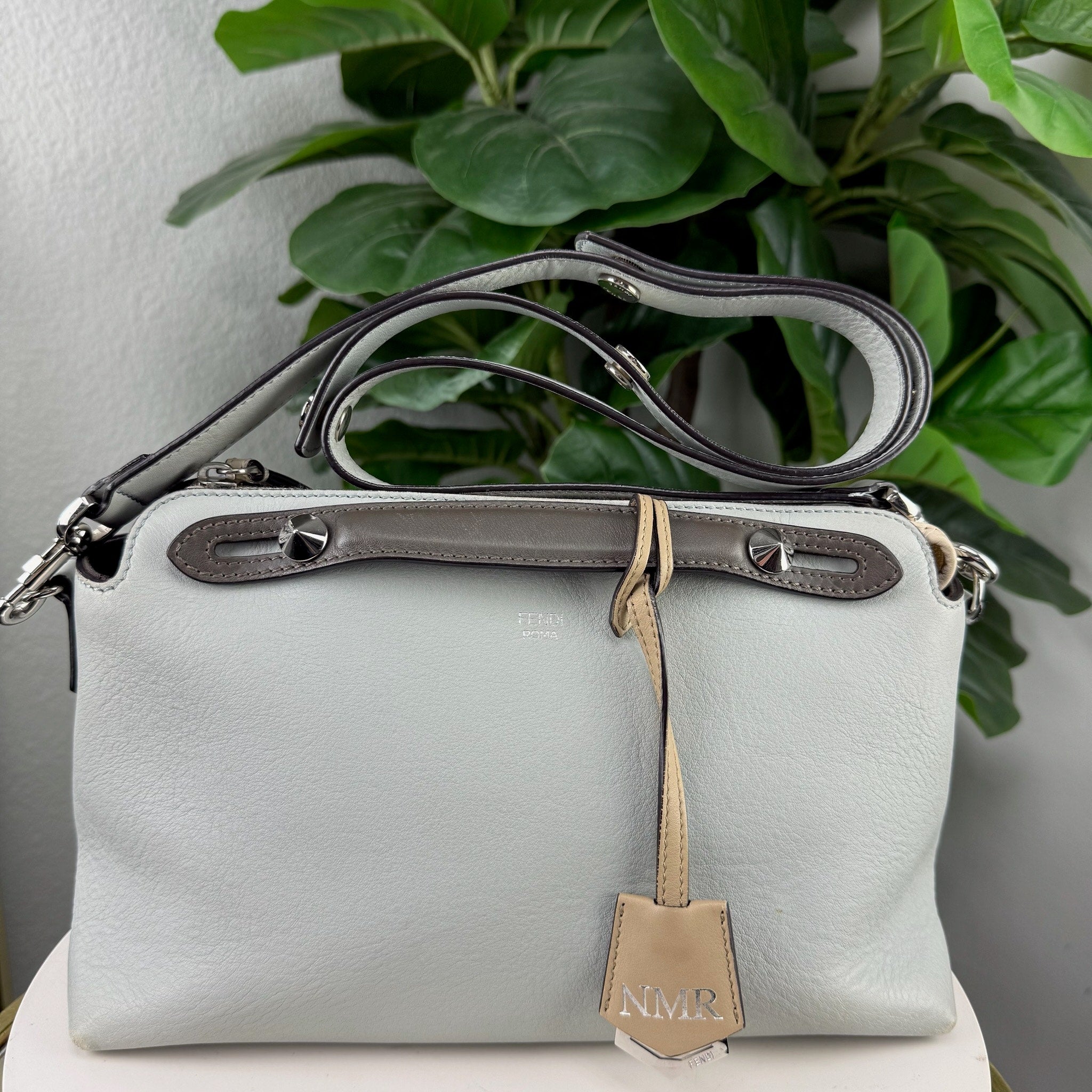 Authentic Fendi By The Way Bag Grey Calfskin Leather