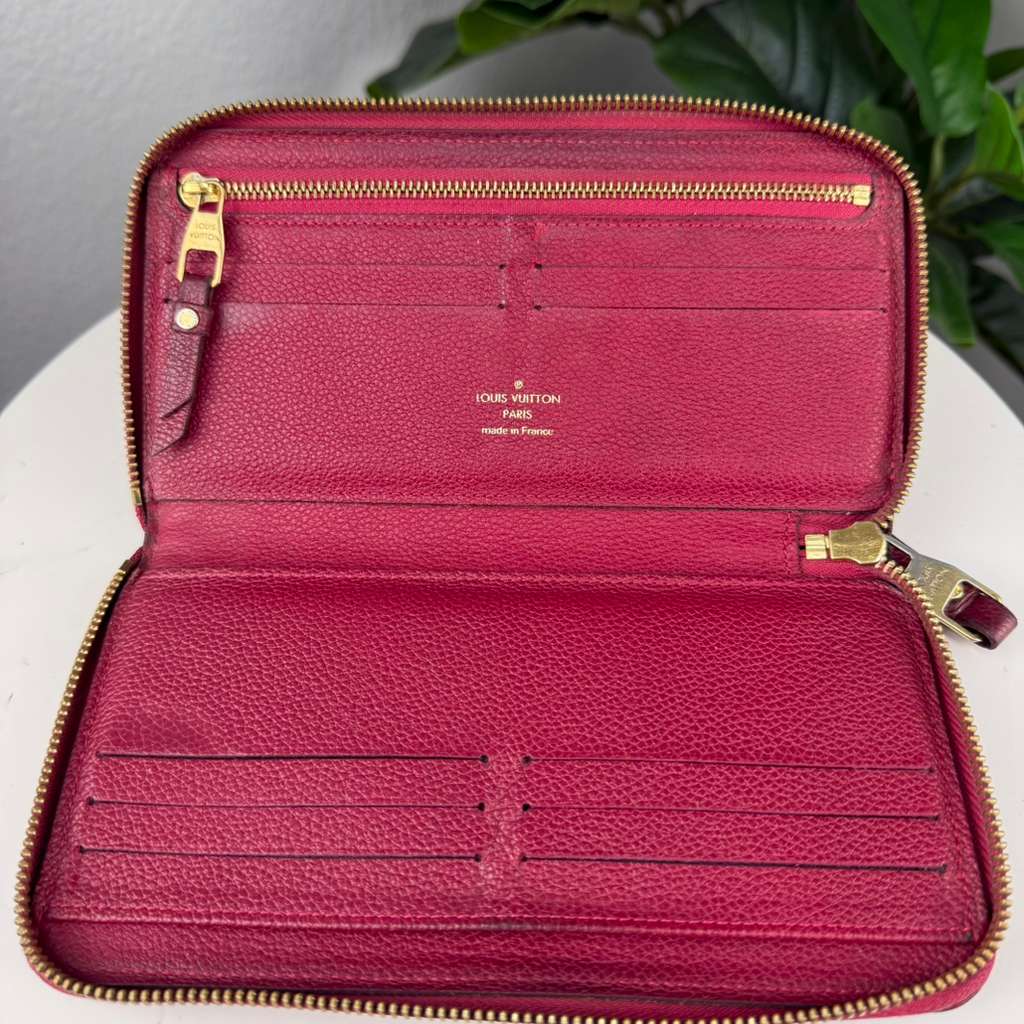 Authentic Louis Vuitton Monogram Empreinte Zippy Wallet Maroon