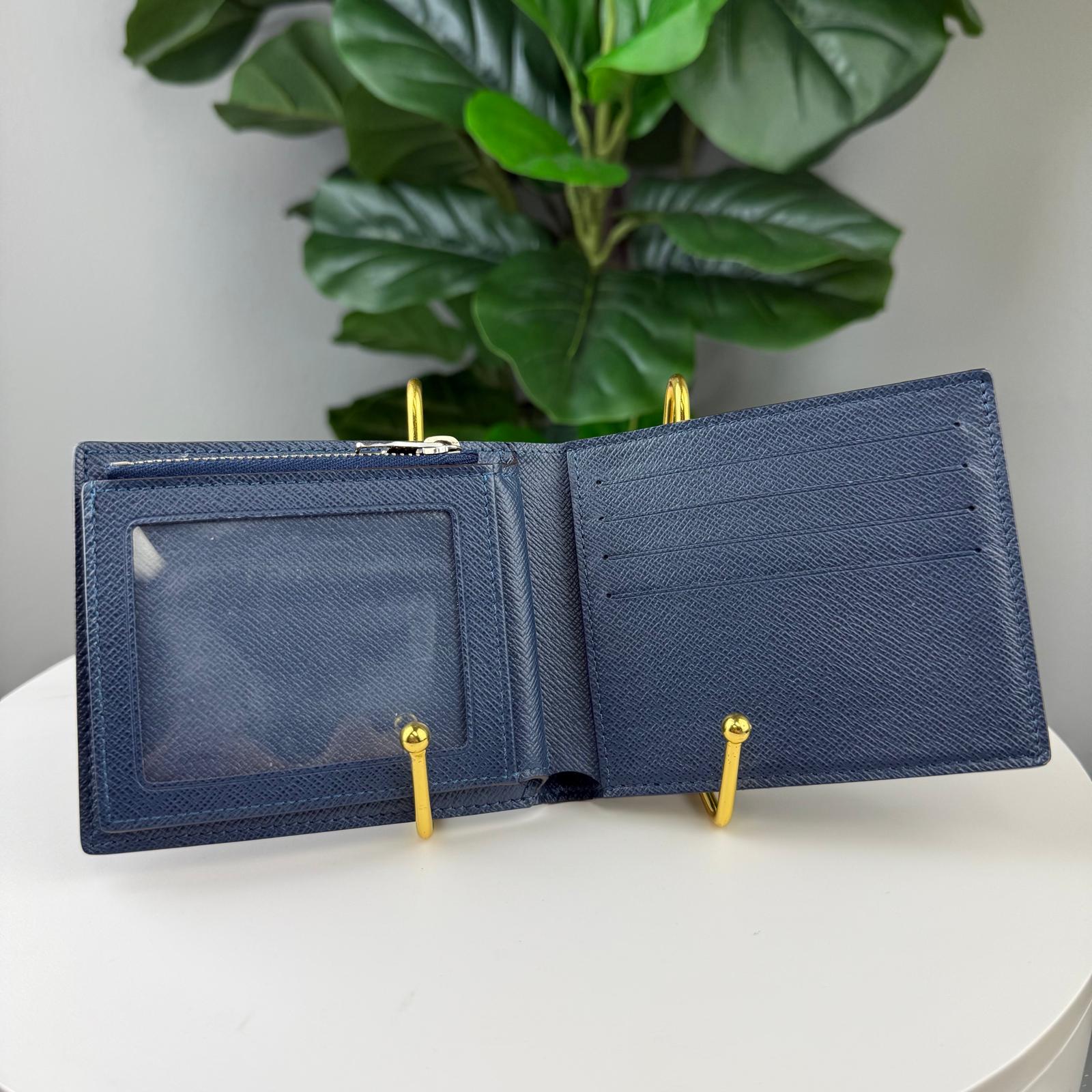 Authentic Louis Vuitton Navy Blue Leather Wallet Elegant Bifold/Card Organizer