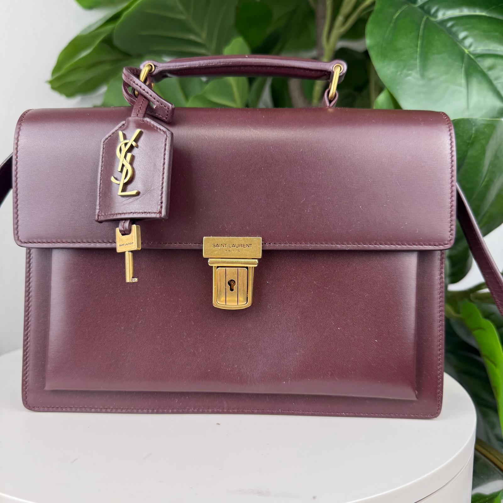 Authentic YSL Classic Saint Laurent Calfskin Highschool Satchel Burgundy