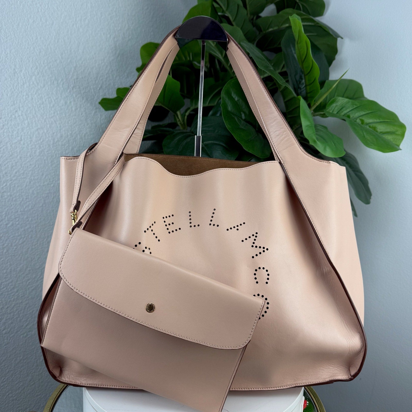 Stella McCartney Nude Logo Tote Vegan Leather Large Shoulder Bag Authentic Pre Owned