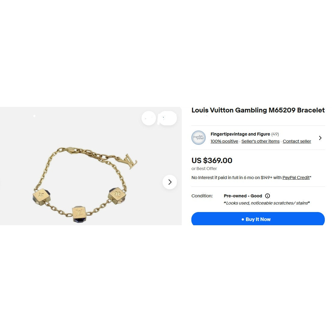💎✨Authentic Louis Vuitton Gamble Crystal Gold Tone Bracelet Size 7"