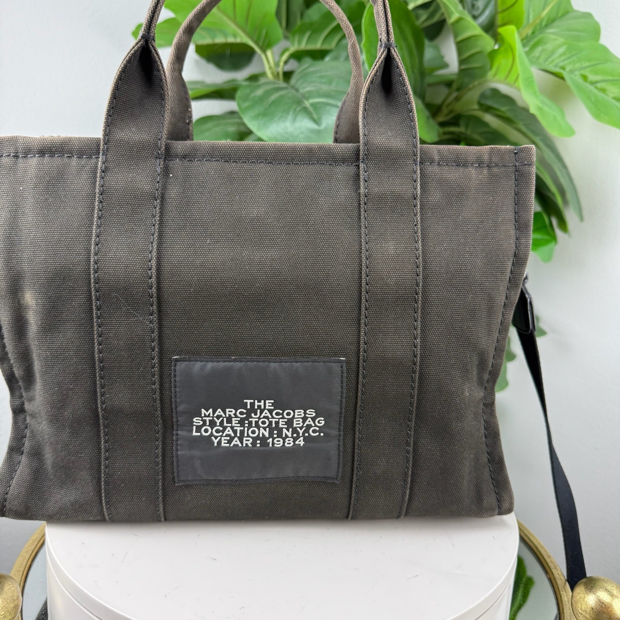 Authentic Marc Jacobs The Tote Bag Dark Grey Canvas - Certificate of Authenticity Included