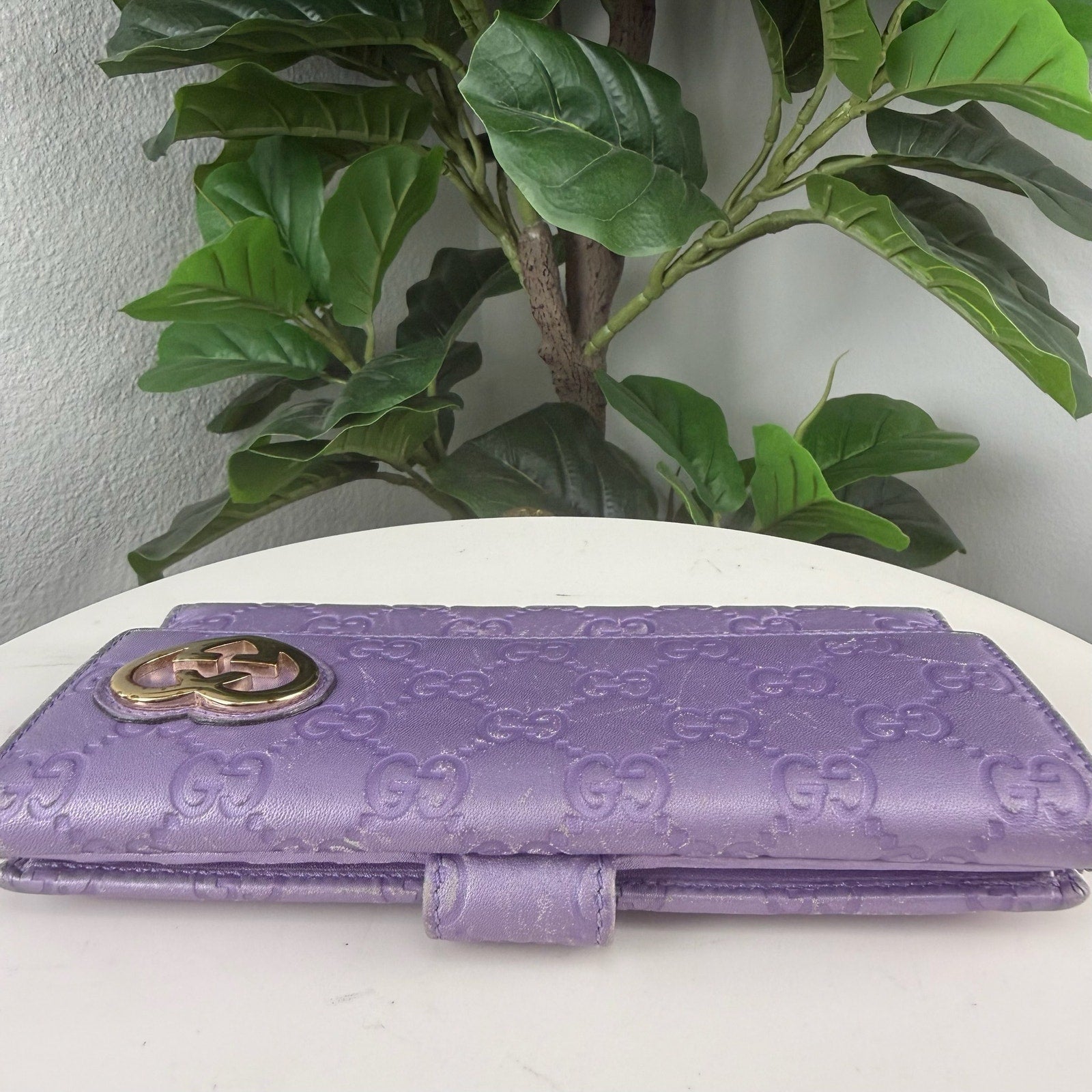 Gucci Guccissima Leather Purple Long Wallet Authentic Pre Owned