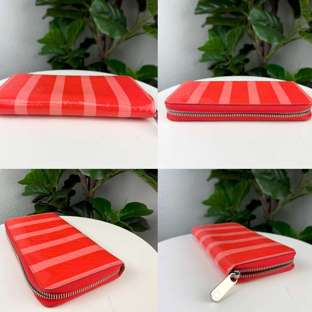 Limited Edition Louis Vuitton Monogram Vernis Rayures Zippy Red Wallet