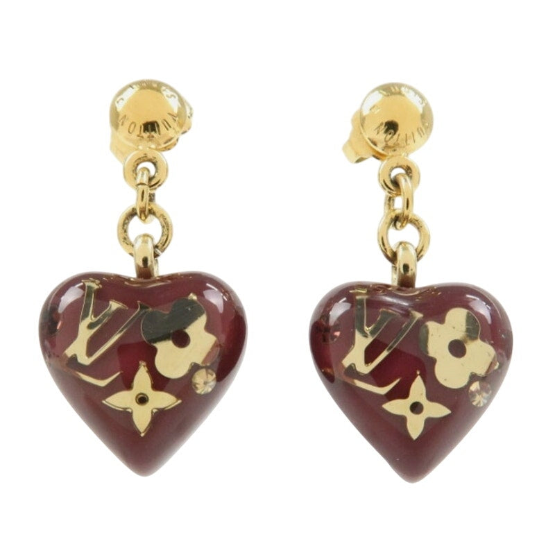 Authentic Louis Vuitton Resin & Crystal Inclusion Heart Drop Earrings