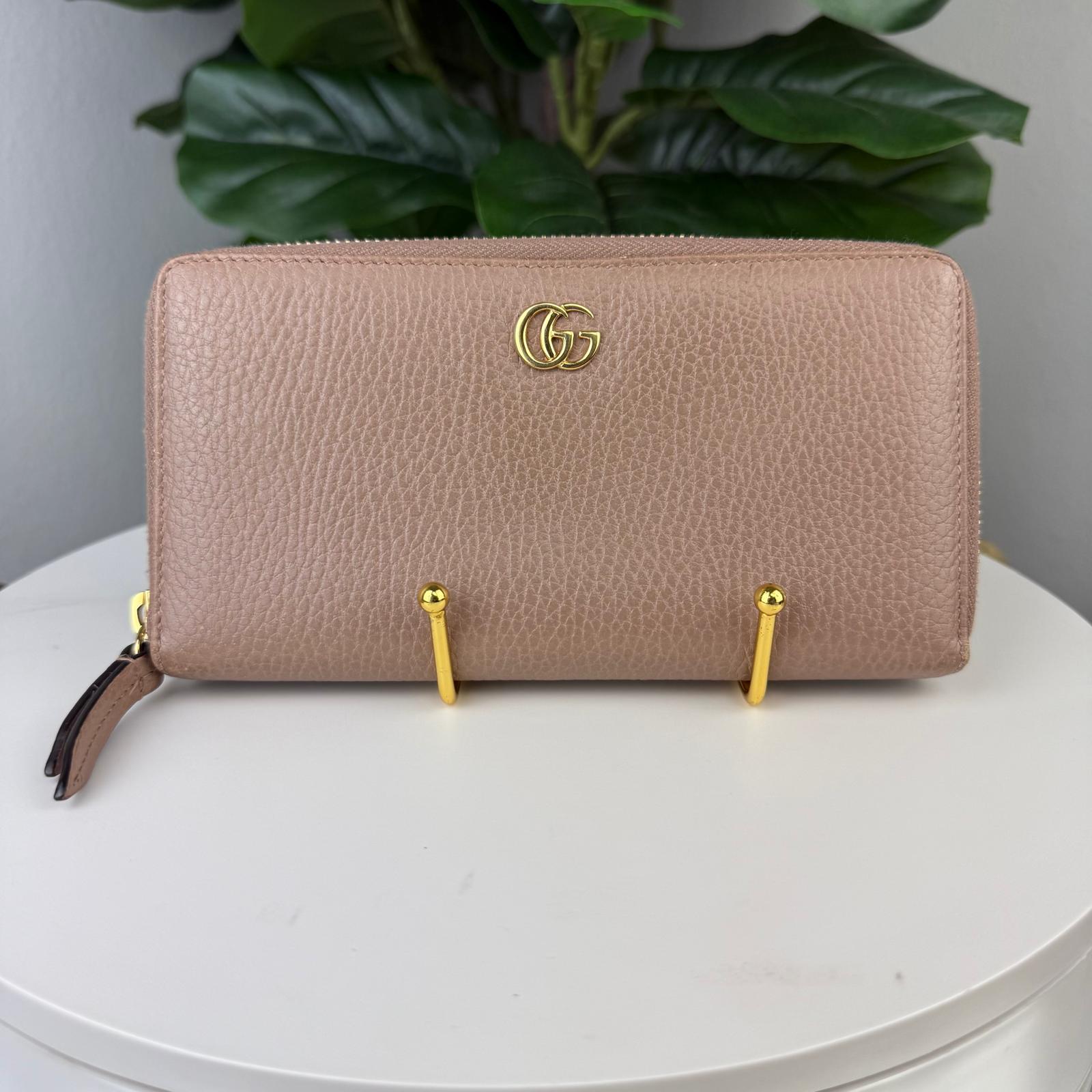 Authentic GUCCI GG Marmont Leather Light Brown Wallet