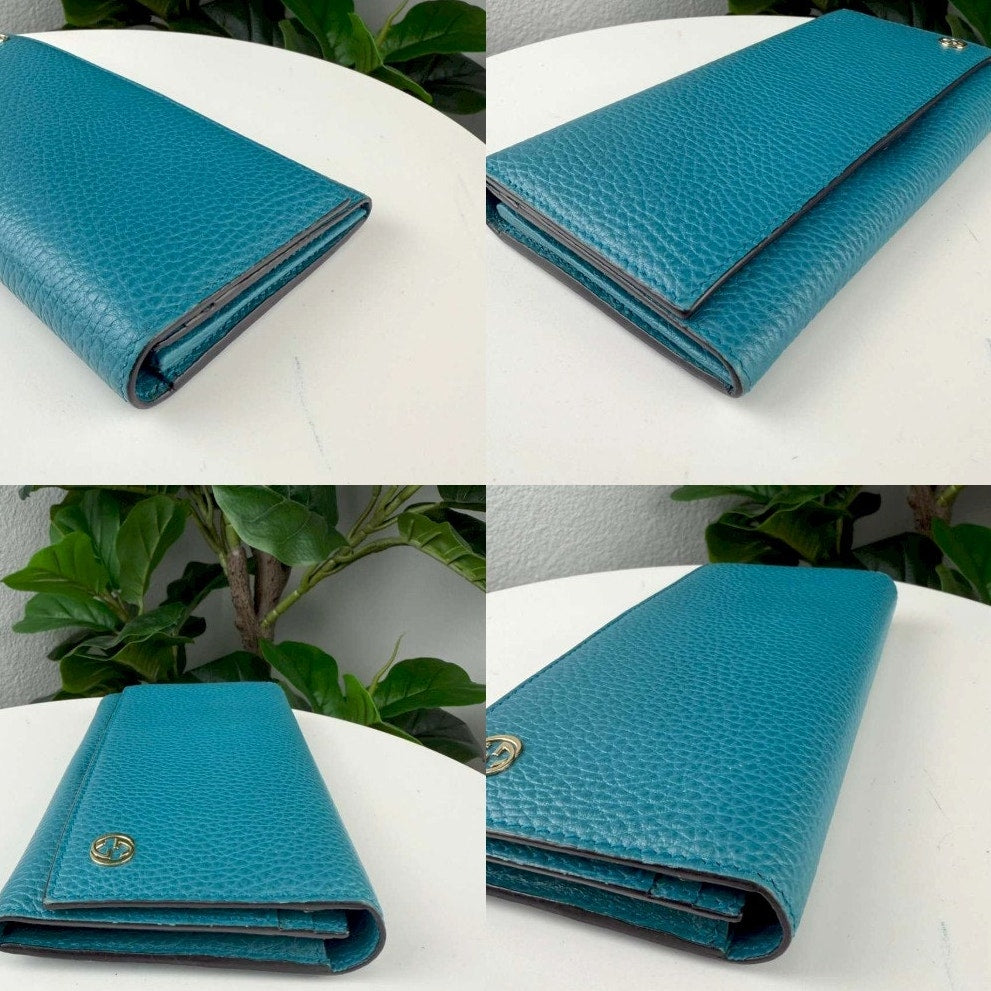Gucci Interlocking Blue Turquoise Leather Long Continental Wallet