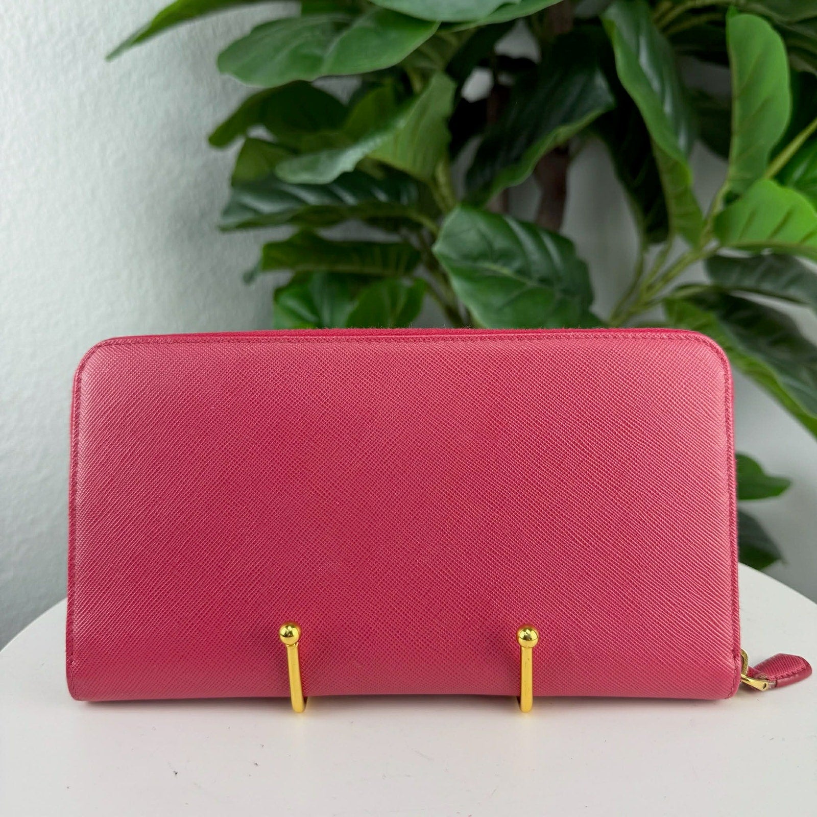 Prada Saffiano Leather Pink Zippy Wallet Authentic Pre Owned