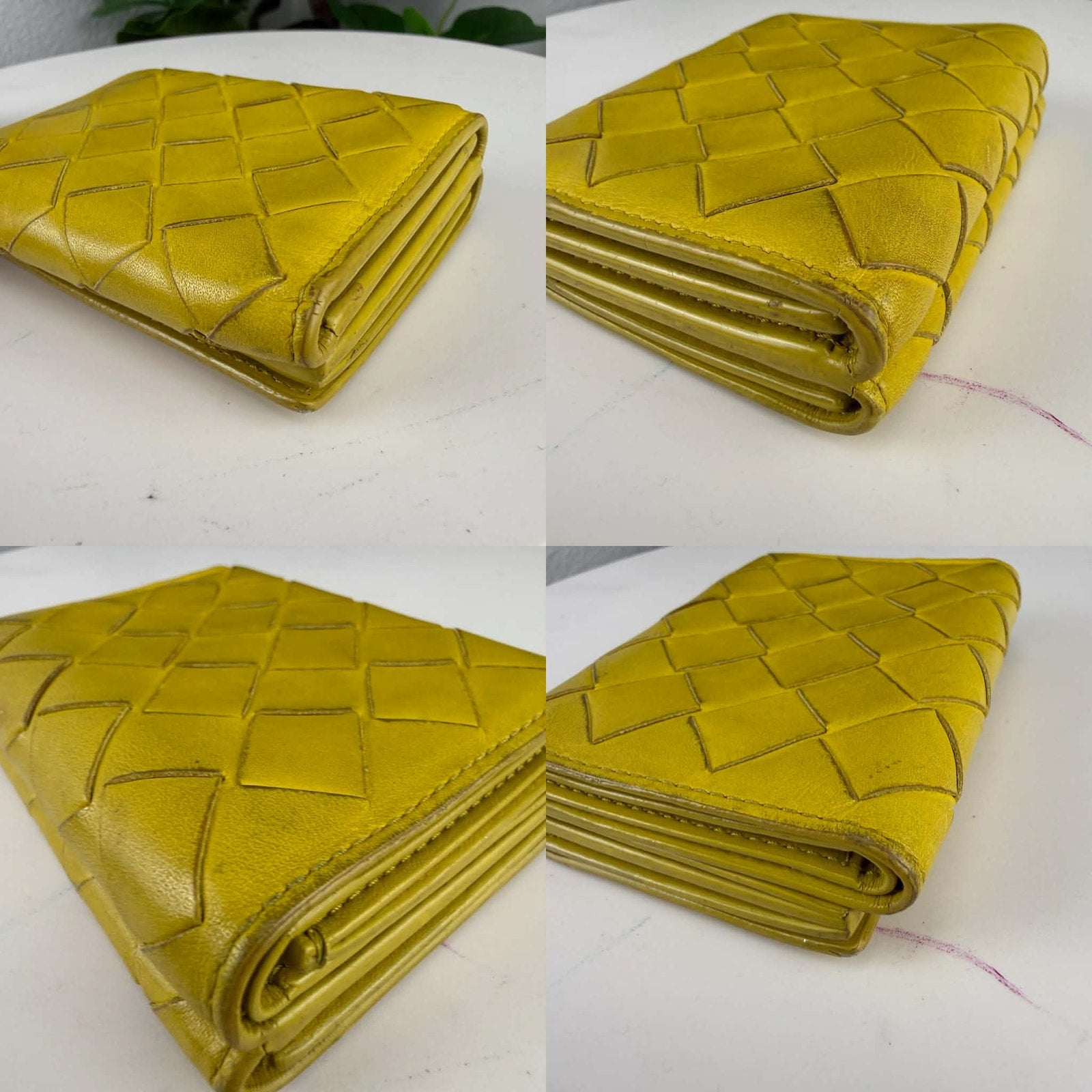 Bottega Veneta Intrecciato Trifold Wallet in Acid Yellow | LeveLuxBag