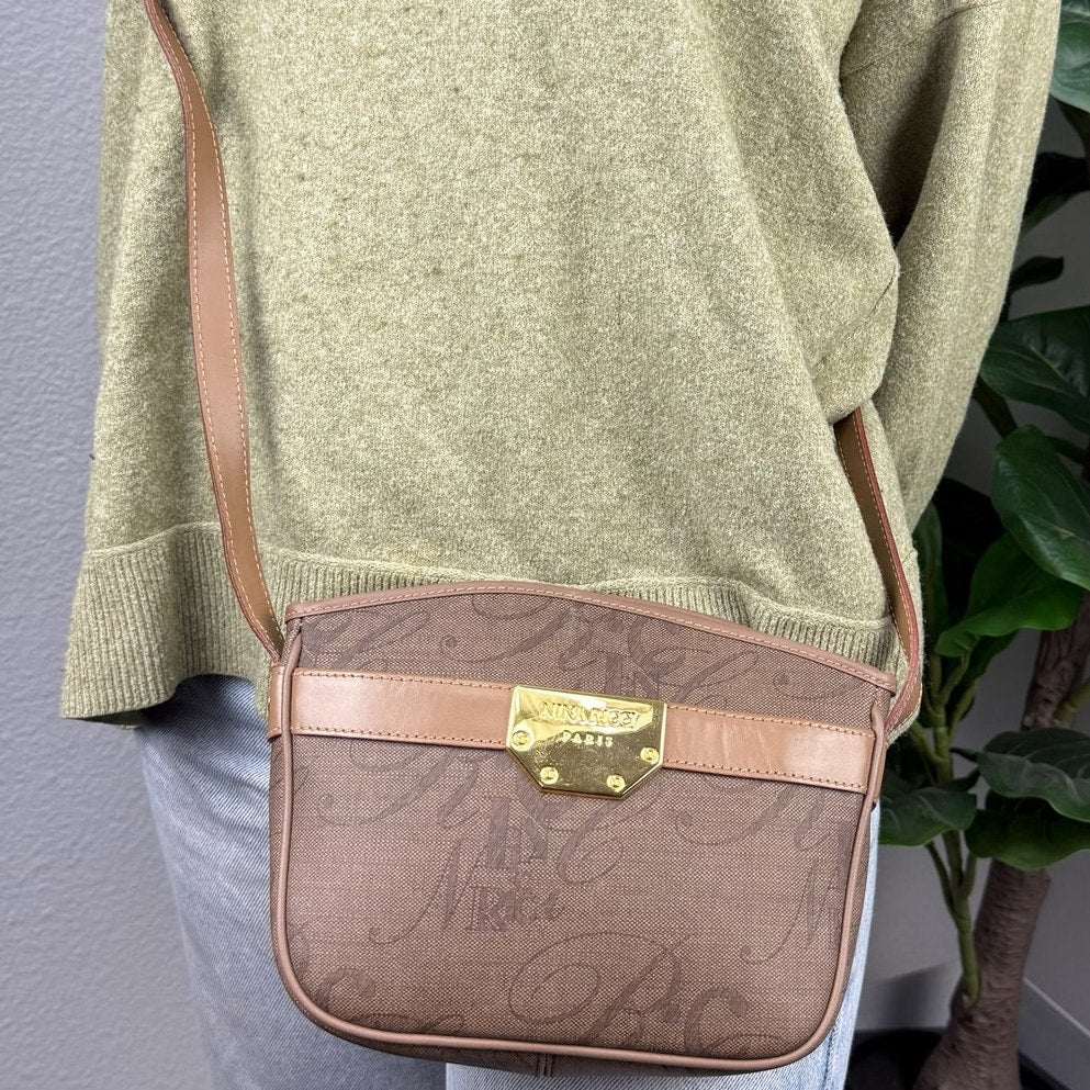 Nina Ricci Monogram Canvas Brown Crossbody Bag Authentic Pre Owned