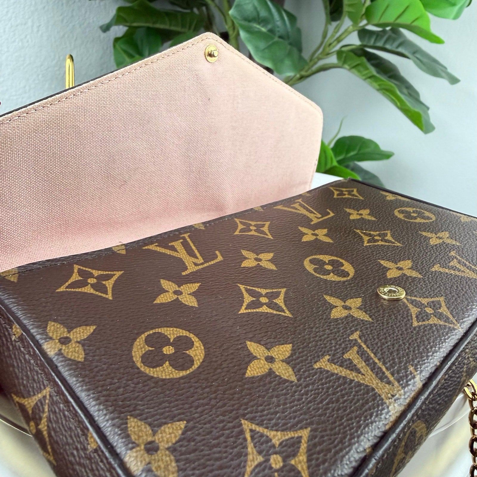Louis Vuitton Monogram Animal Print Pochette Felicie Chain Wallet Authentic