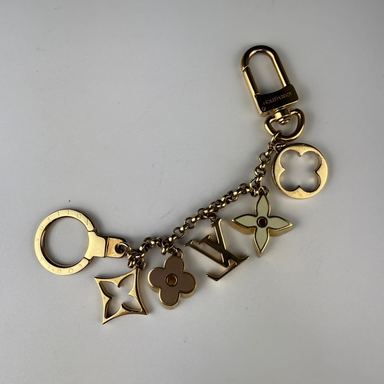 💎Authentic Louis Vuitton Enamel Fleur De Monogram Bag Charm Chain Gold