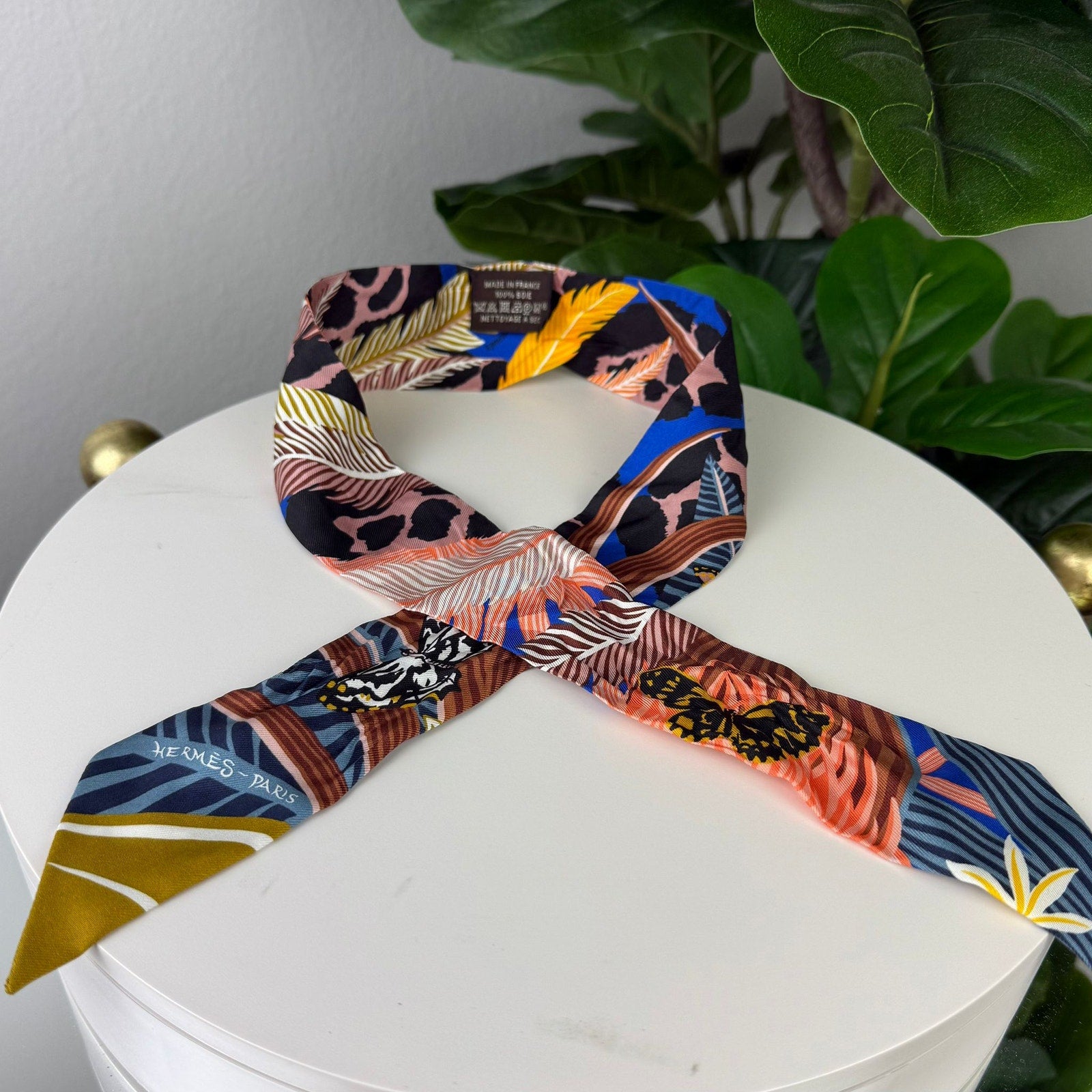 Authentic Hermes Twilly Silk Jaguar Queetzal  Multicolored
