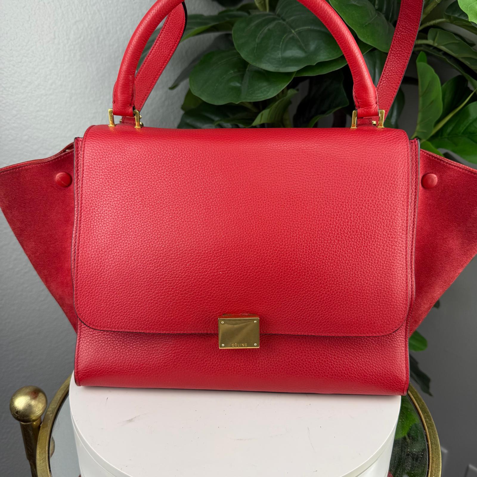 Authentic Celine Trapeze Bag Pebbled Calfskin Red