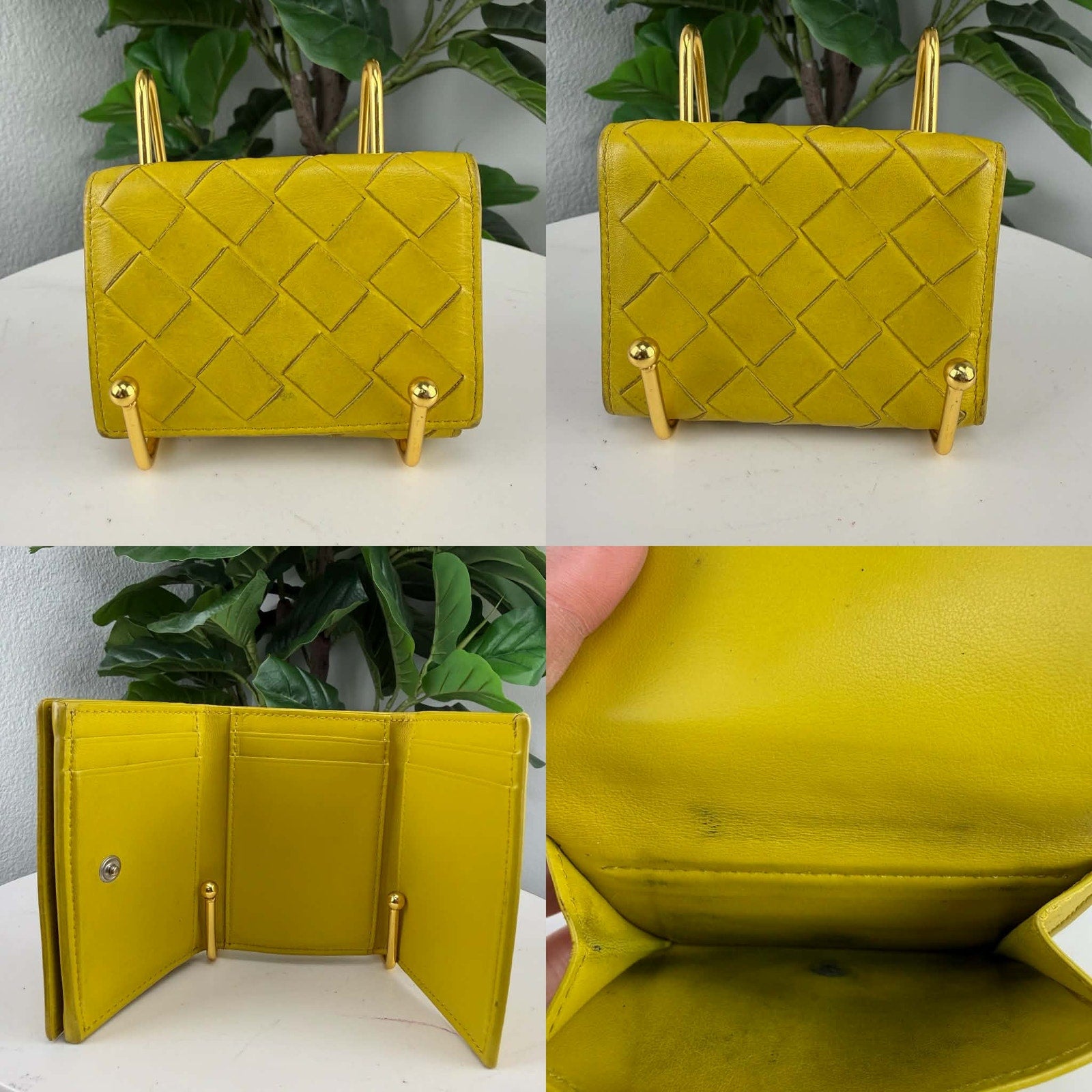 Bottega Veneta Intrecciato Trifold Wallet in Acid Yellow | LeveLuxBag