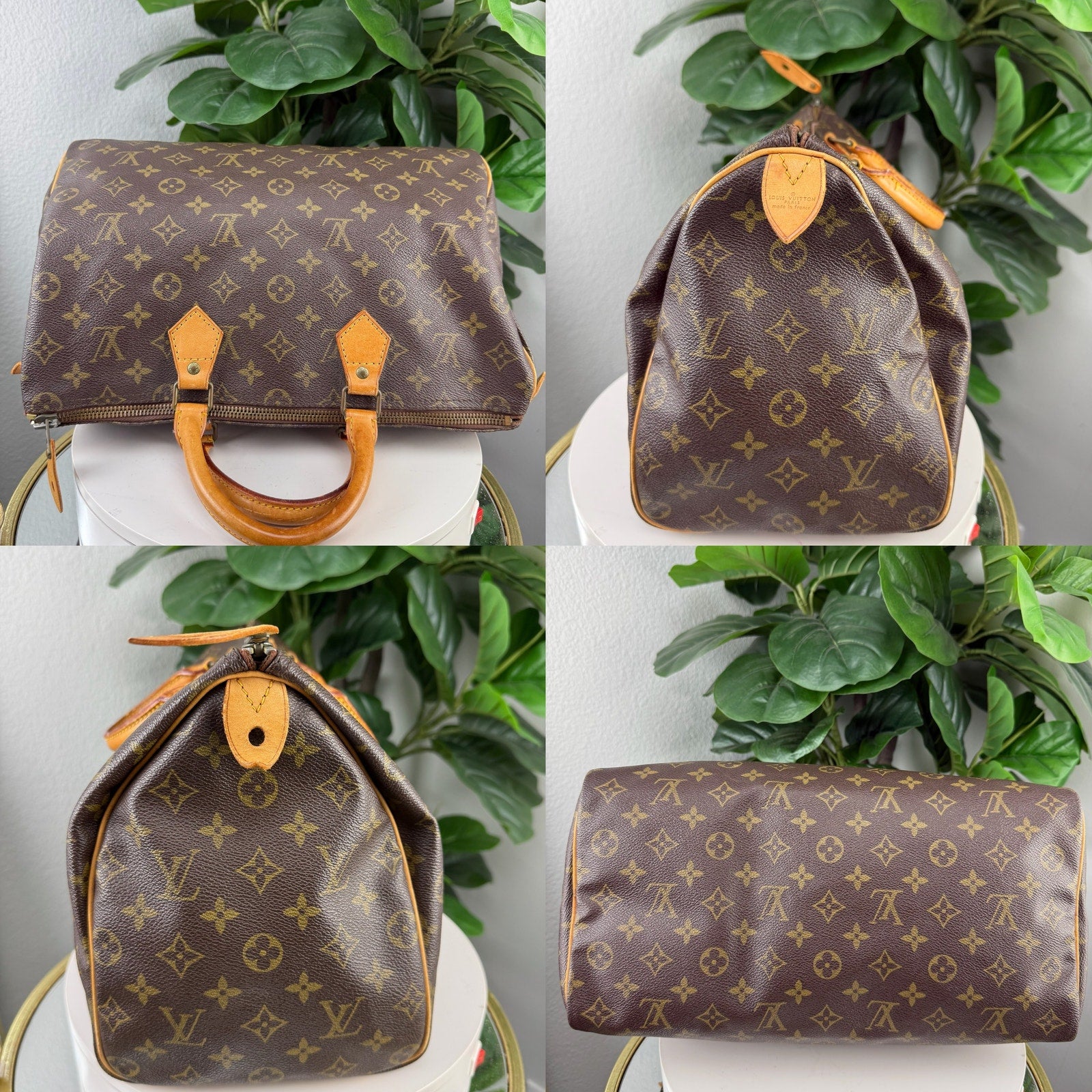 Louis Vuitton Speedy 35 Monogram Canvas Brown Top Handle Bag Authentic Pre Owned
