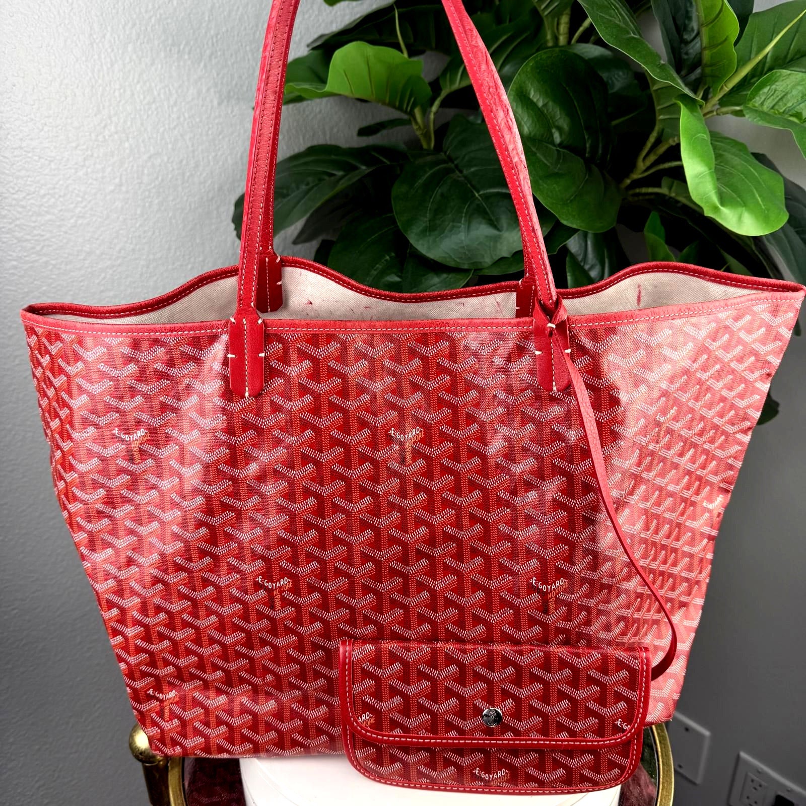 Authentic Goyard Saint Louis PM Tote Bag Red