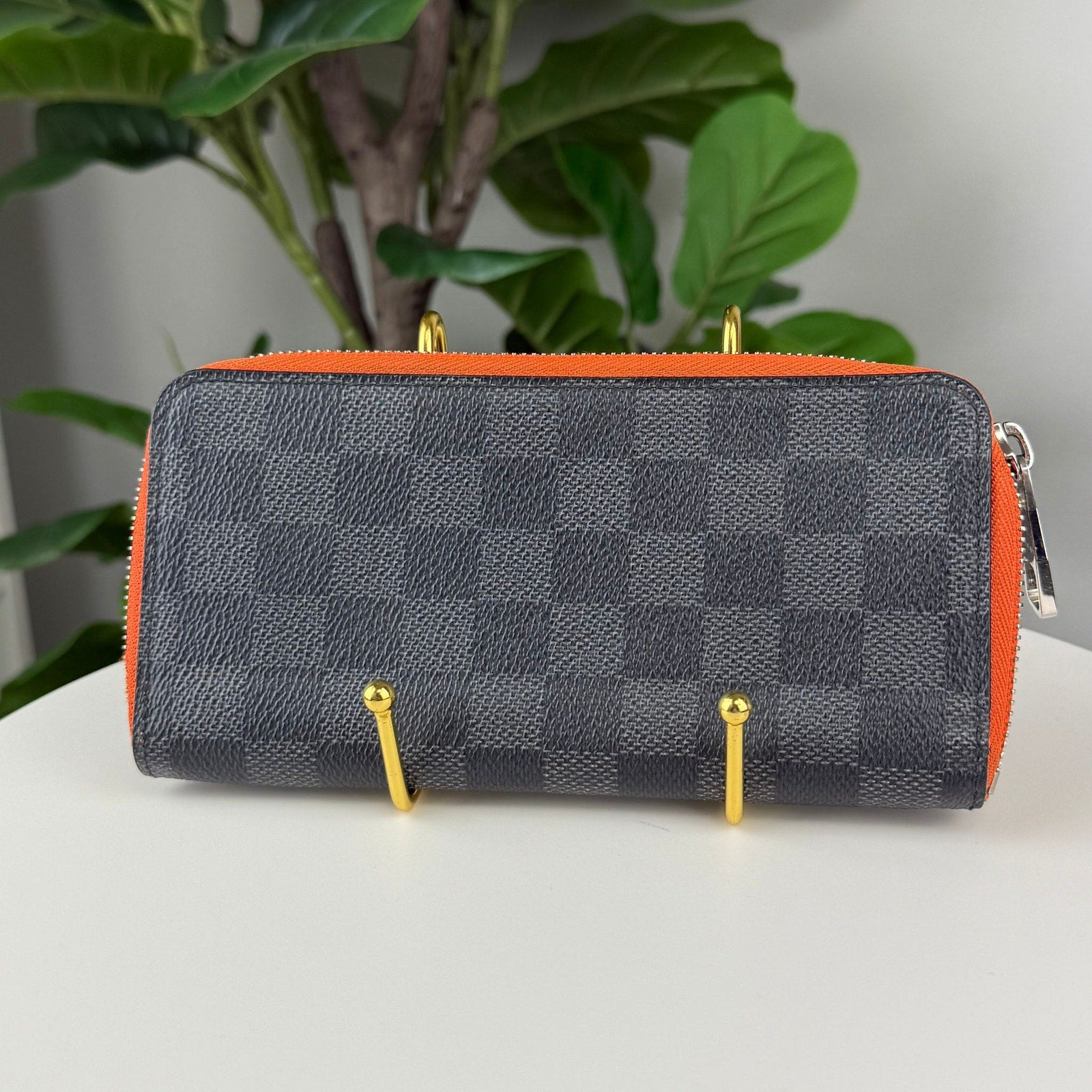Authentic Louis Vuitton Damier Graphite Stripe Brazza Zippy Wallet Orange