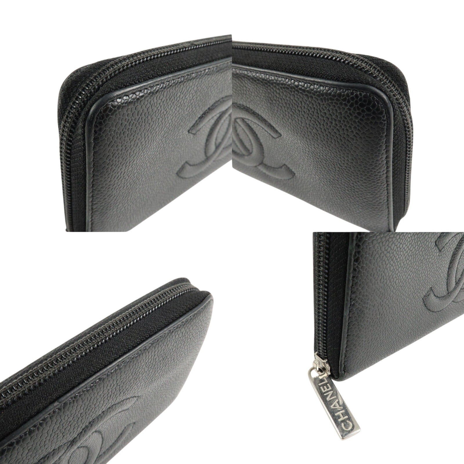 Authentic CHANEL Zip Around Long Wallet Black