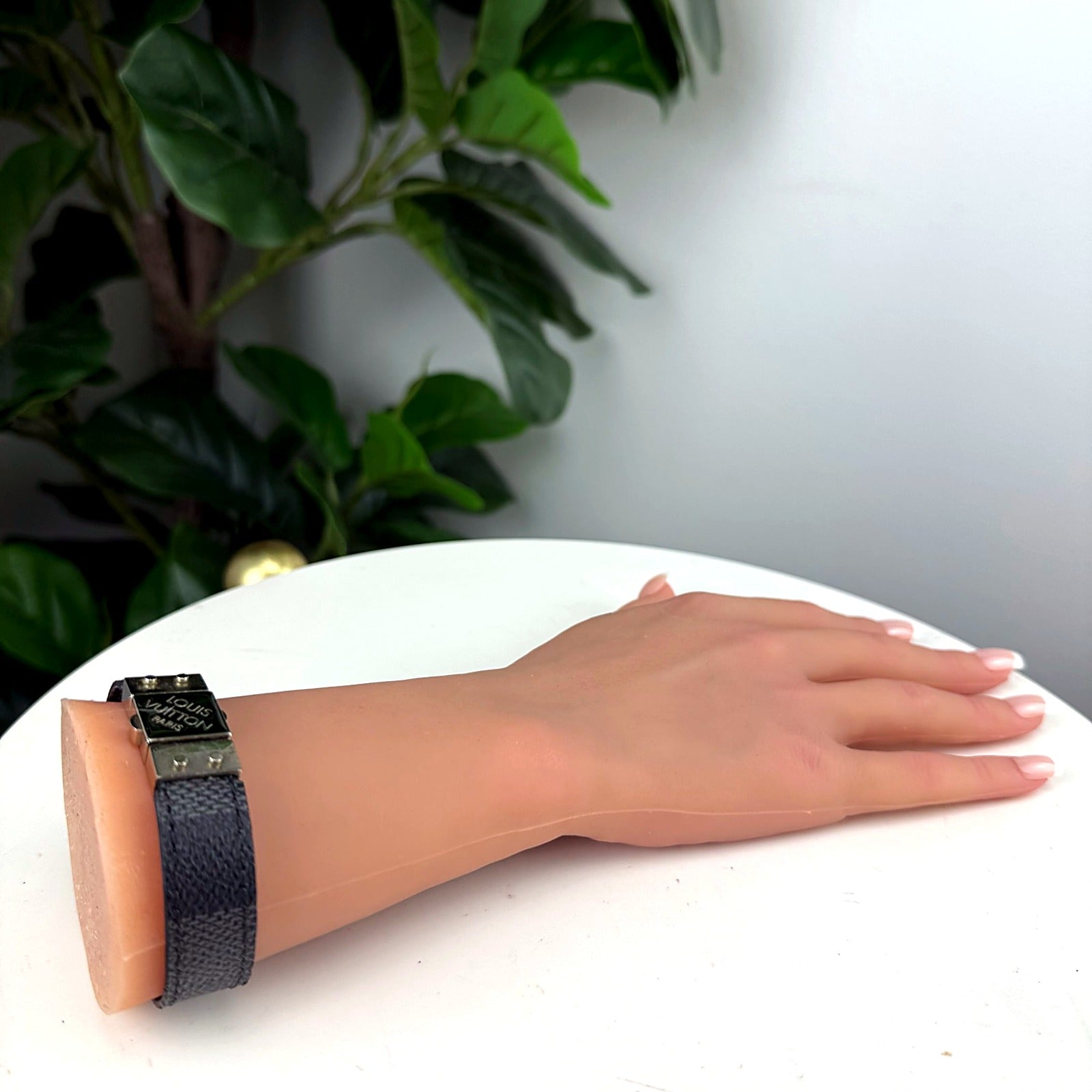 Authentic Louis Vuitton Damier Graphite Cuff Bracelet - Size 6.5-7"