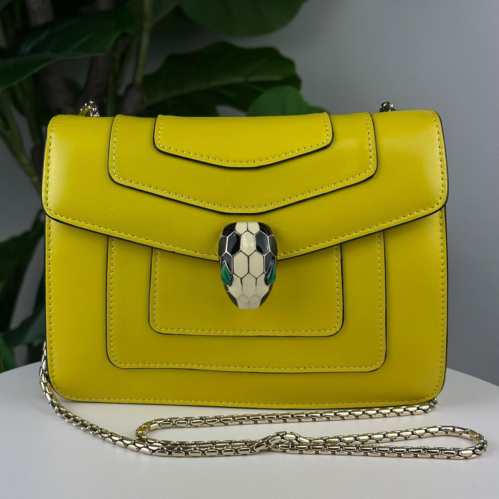 Authentic Bvlgari Yellow Leather Serpenti Forever Crossbody Bag