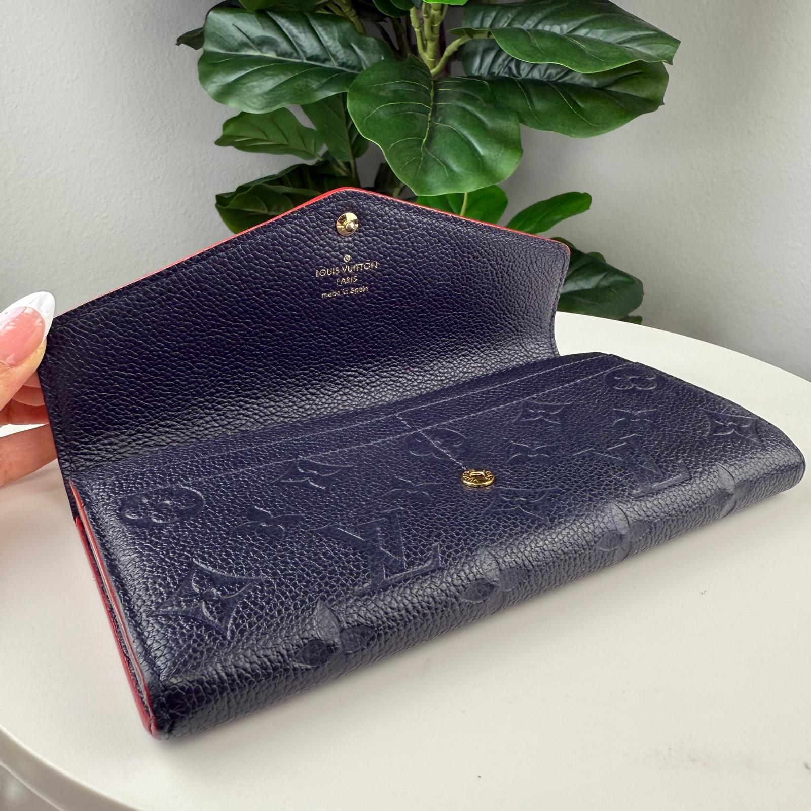 B108 💎✨Authentic Louis Vuitton Monogram Empreinte Long Wallet Navy Red Accent