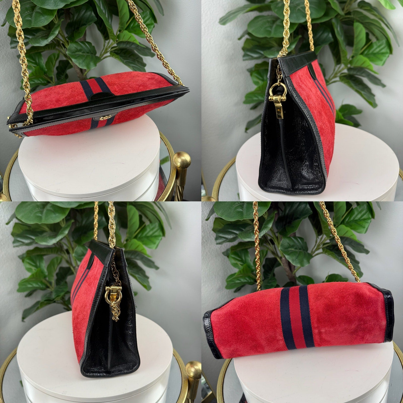 Gucci Sherry Line Red Suede Leather Shoulder Bag Authentic Pre Owned