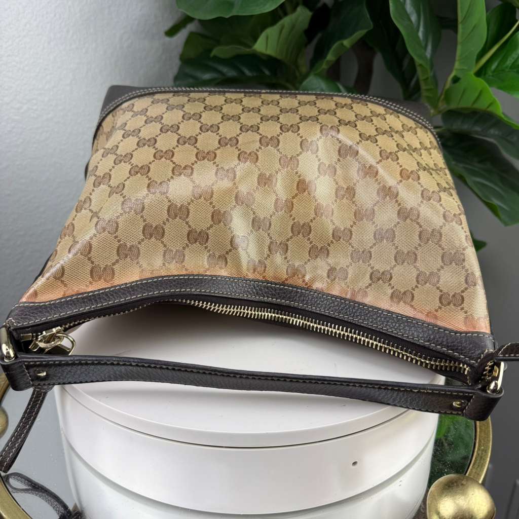 Authentic Gucci GG Crystal Hobo Bag Coated Canvas
