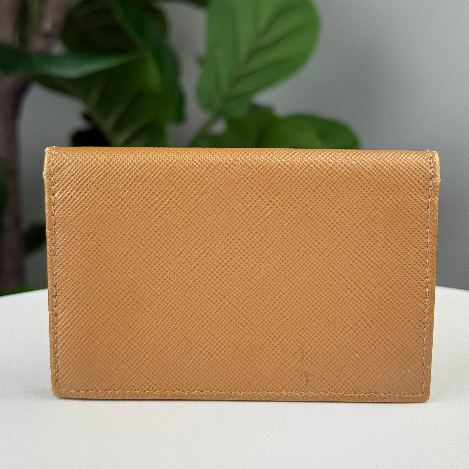 Authentic PRADA Card case Saffiano Leather Light Brown