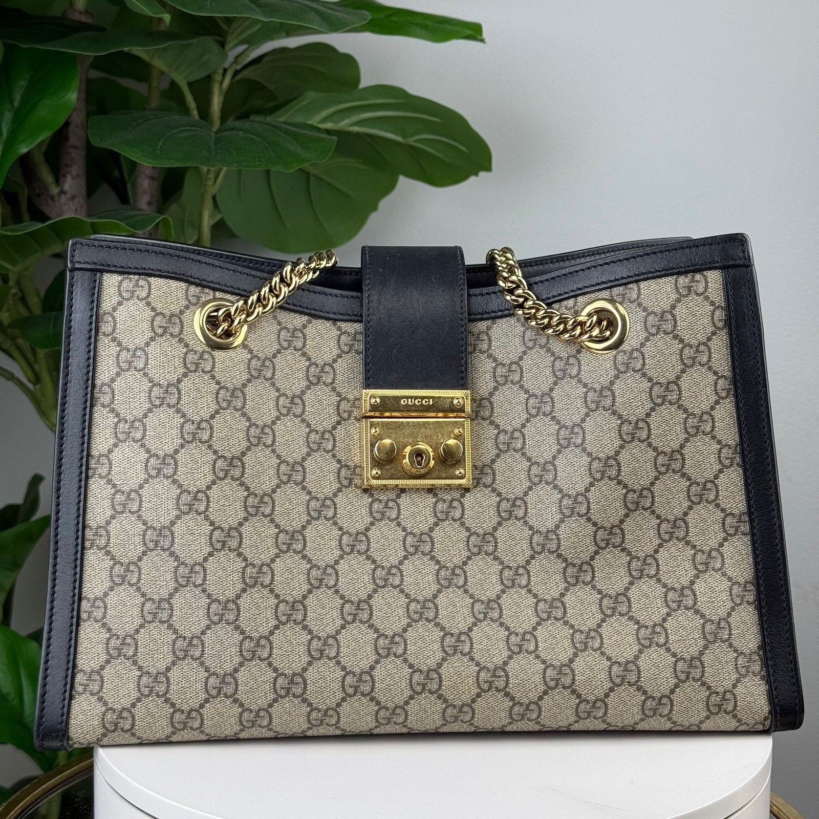 Authentic Gucci GG Supreme Padlock Medium Shoulder Bag