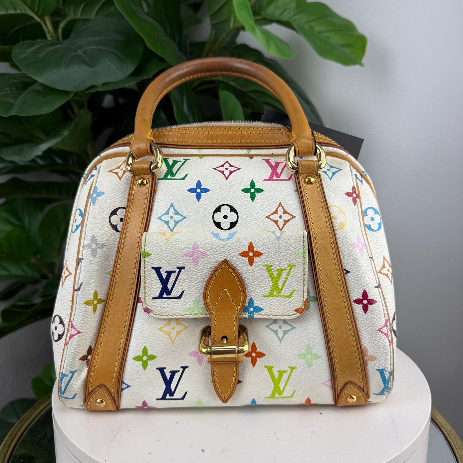 Louis Vuitton Priscilla Multicolore Canvas White Satchel Bag Authentic Pre Owned
