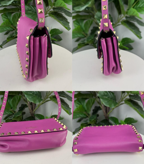 Authentic Valentino Garavani Rockstud Flip Lock Mini Crossbody Bag in Pink Leather