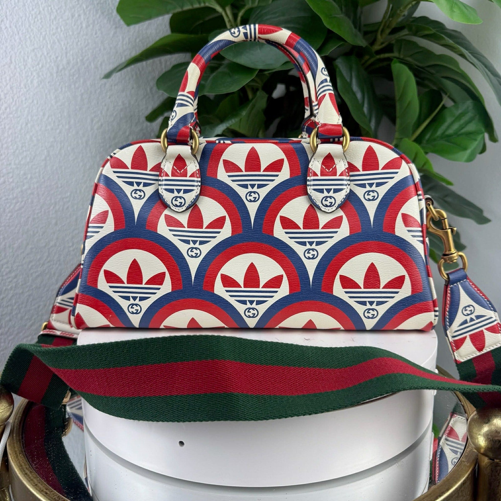 Gucci x Adidas Shanghai Mini Duffle Bag Multicolor Leather Crossbody Authentic Pre Owned