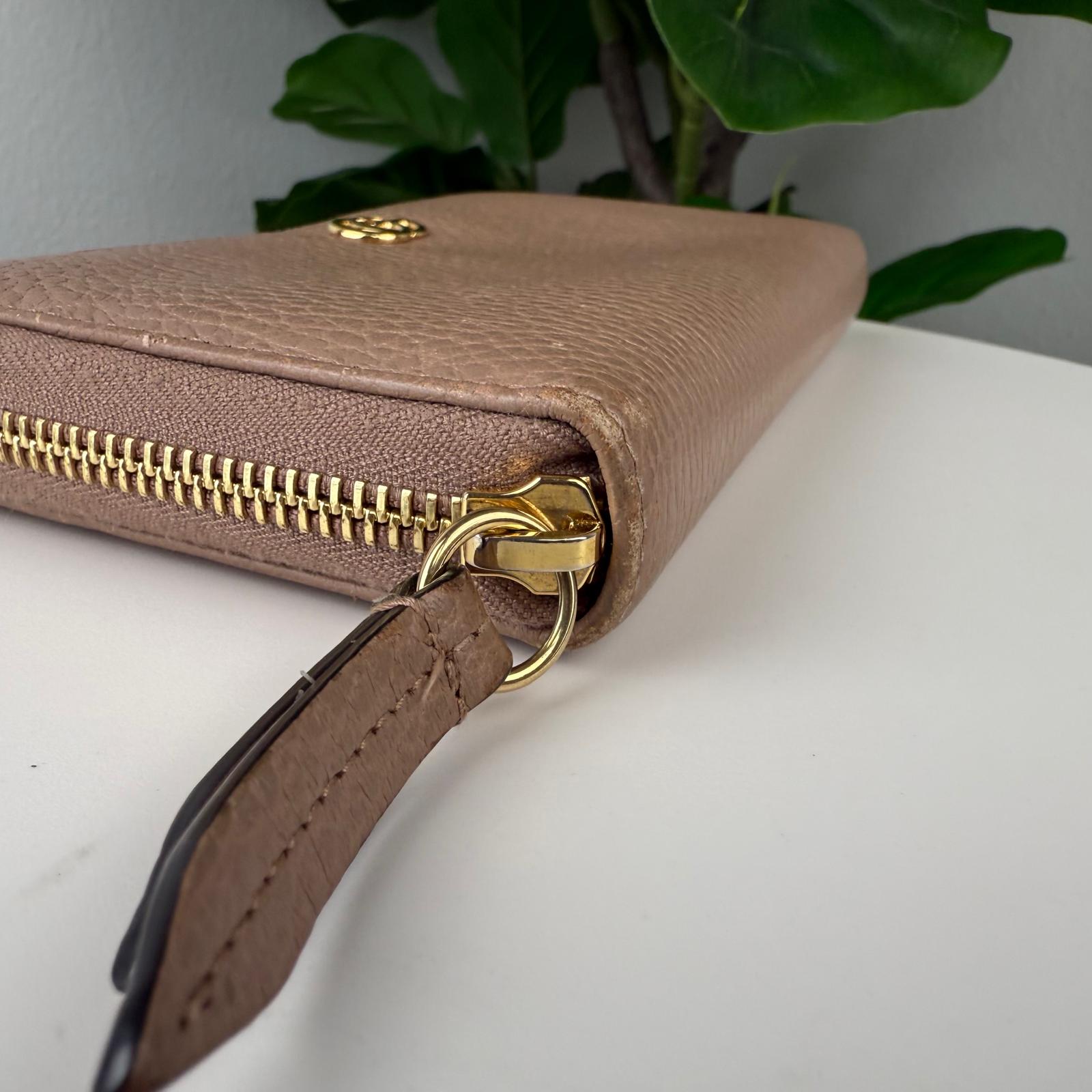 Authentic GUCCI GG Marmont Leather Light Brown Wallet