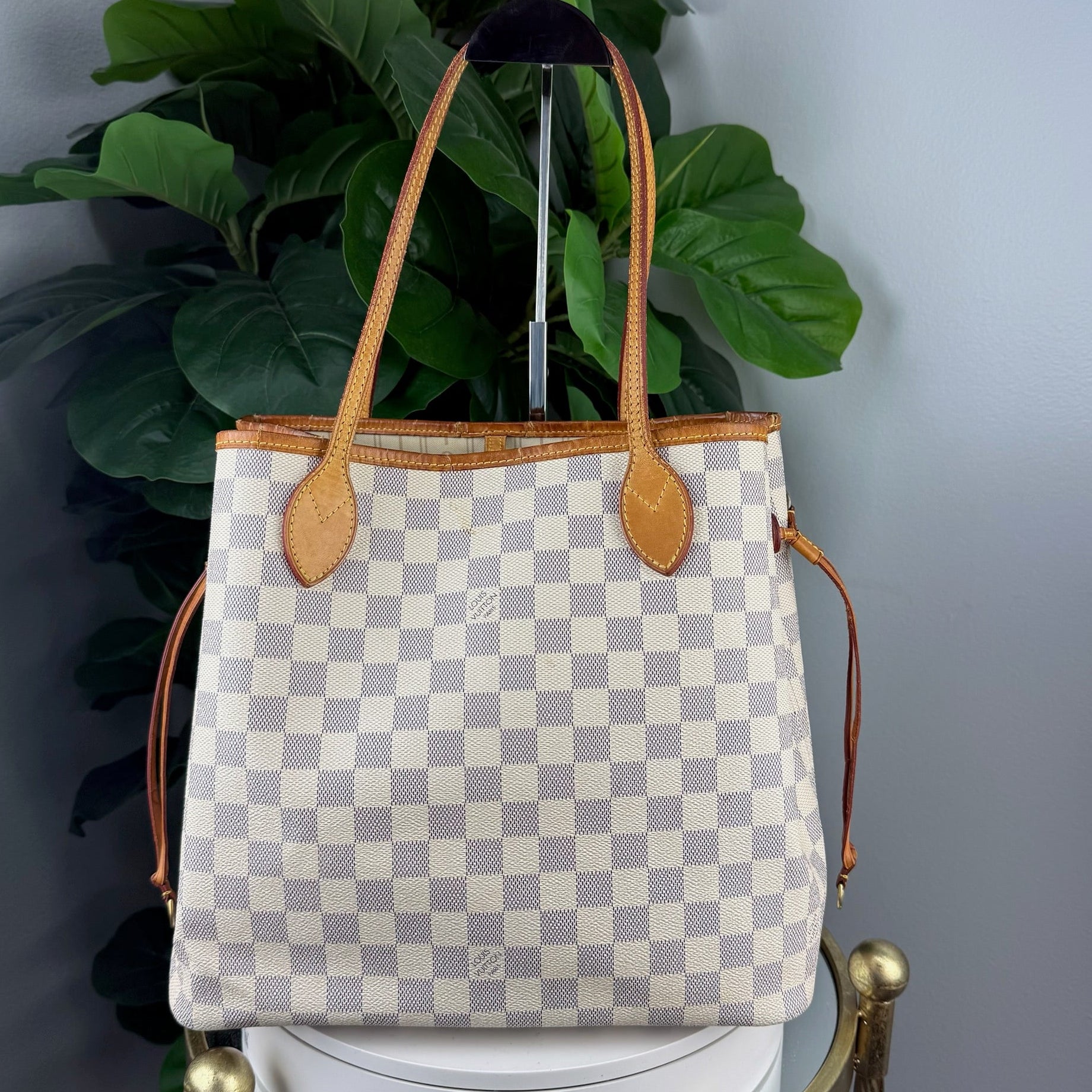 Authentic Louis Vuitton Neverfull MM Tote Bag Damier Azur Canvas