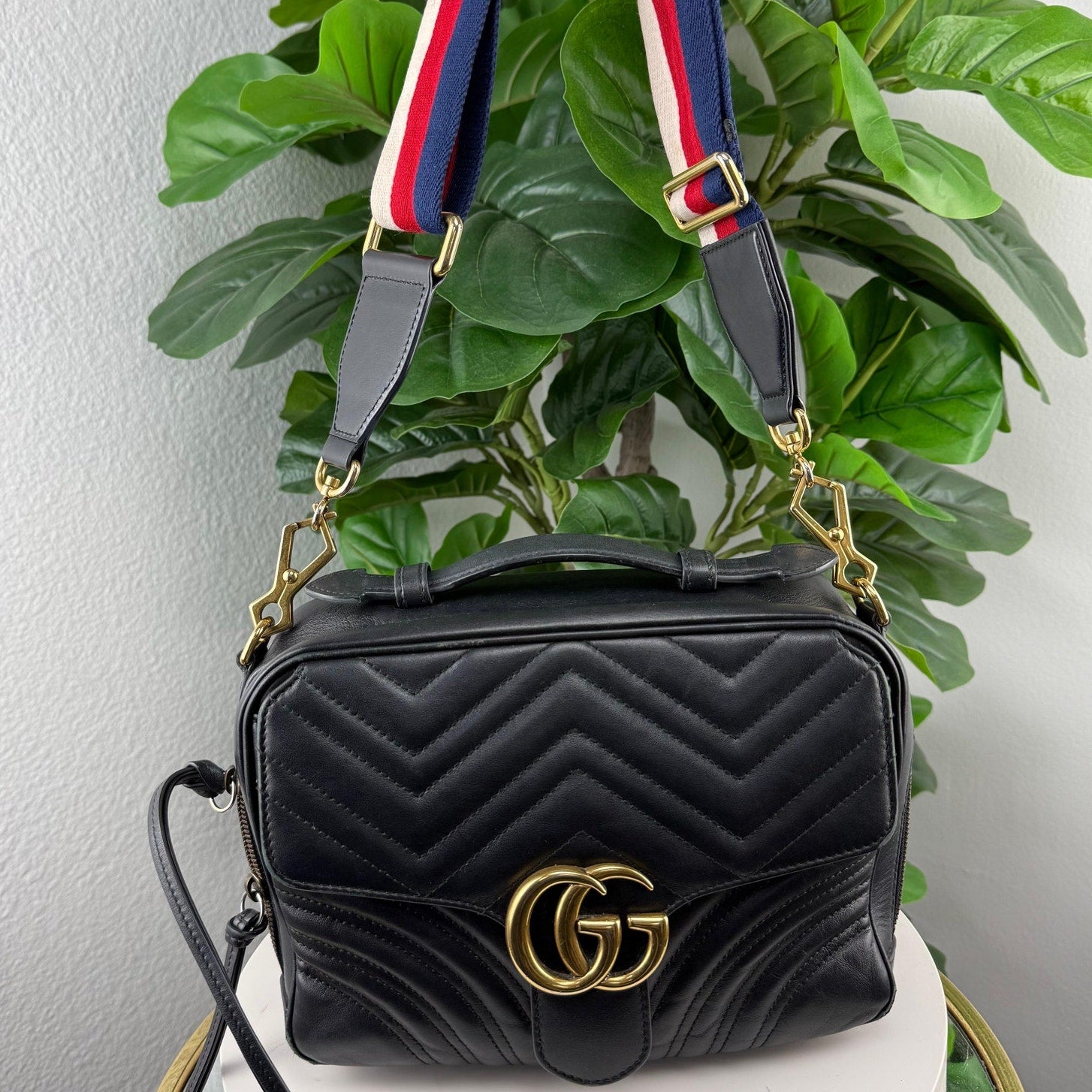 Authentic Gucci GG Marmont Small Black Leather Shoulder Bag