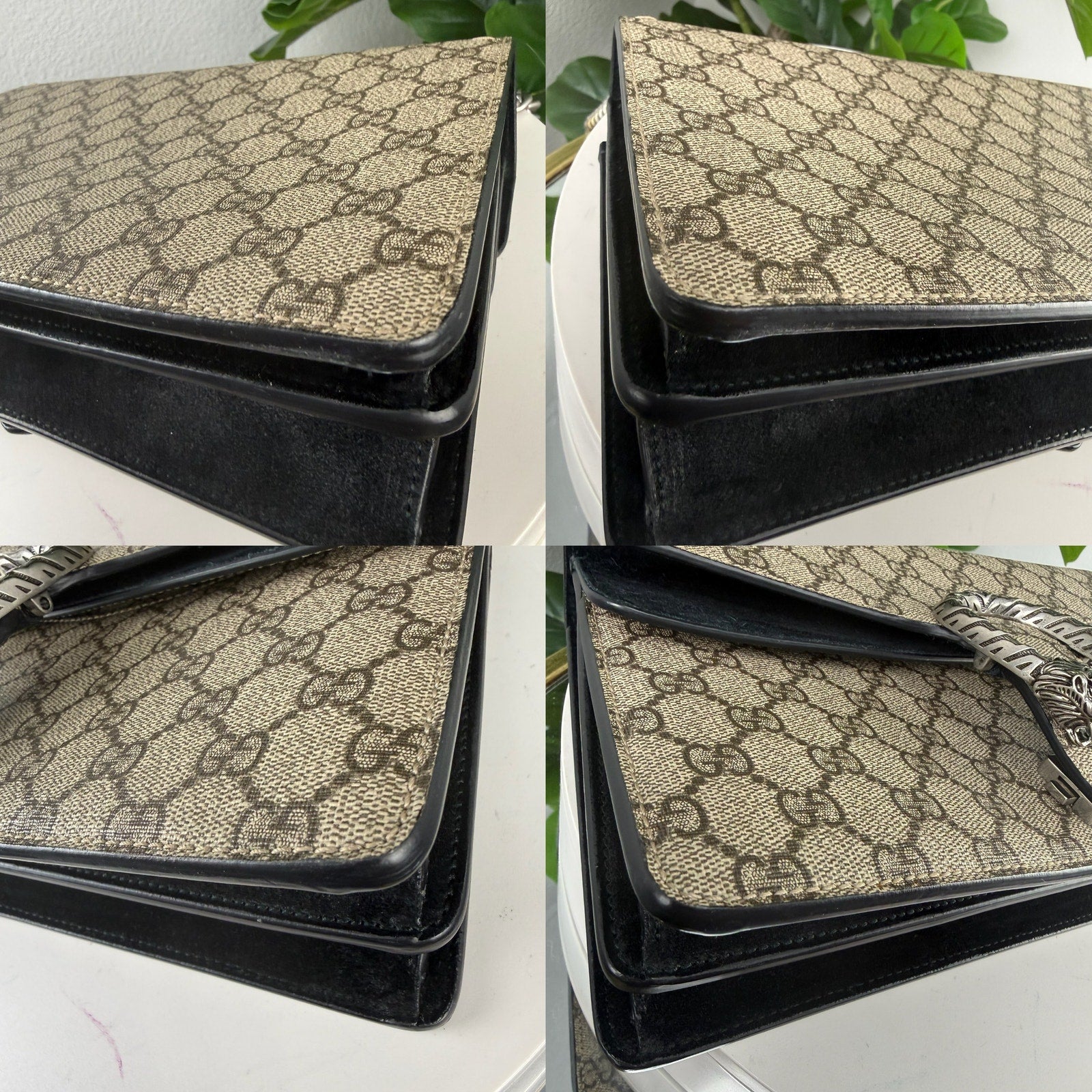 Gucci Dionysus GG Supreme Canvas Beige Black Shoulder Bag Authentic Pre Owned