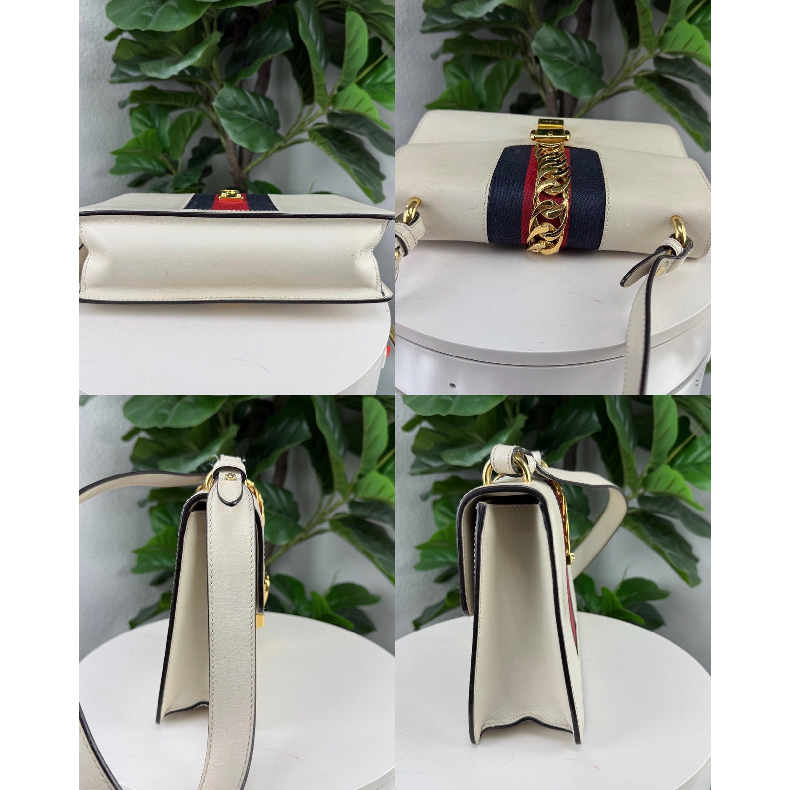 Gucci White Smooth Leather Small Sylvie Shoulder Bag