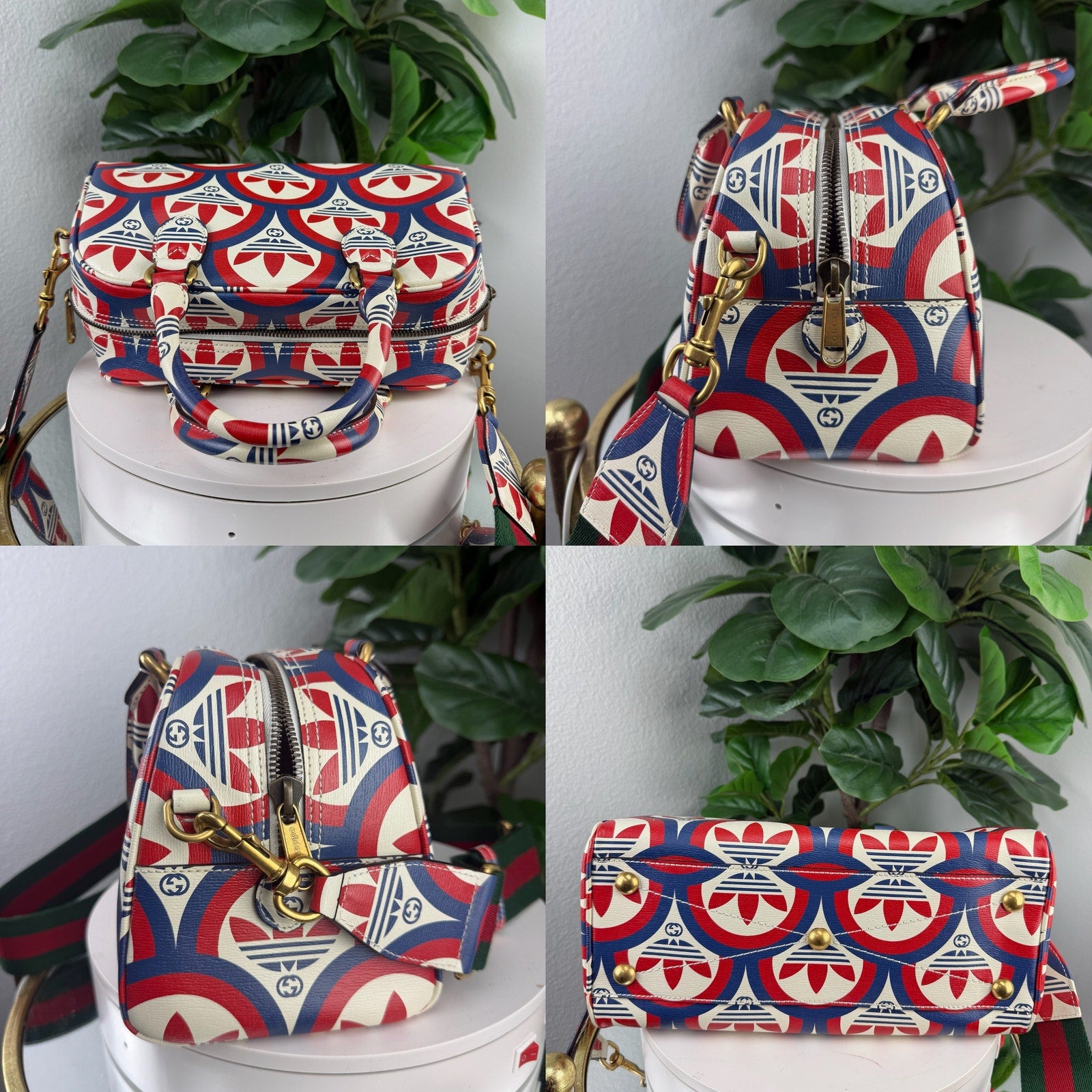 Gucci x Adidas Shanghai Mini Duffle Bag Multicolor Leather Crossbody Authentic Pre Owned