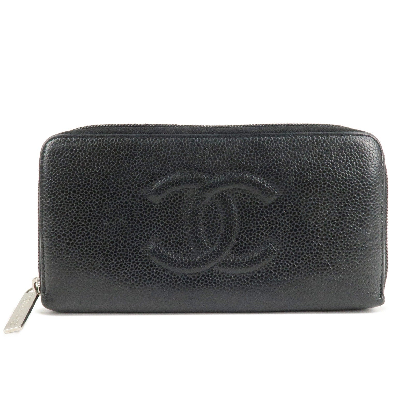 Authentic CHANEL Zip Around Long Wallet Black