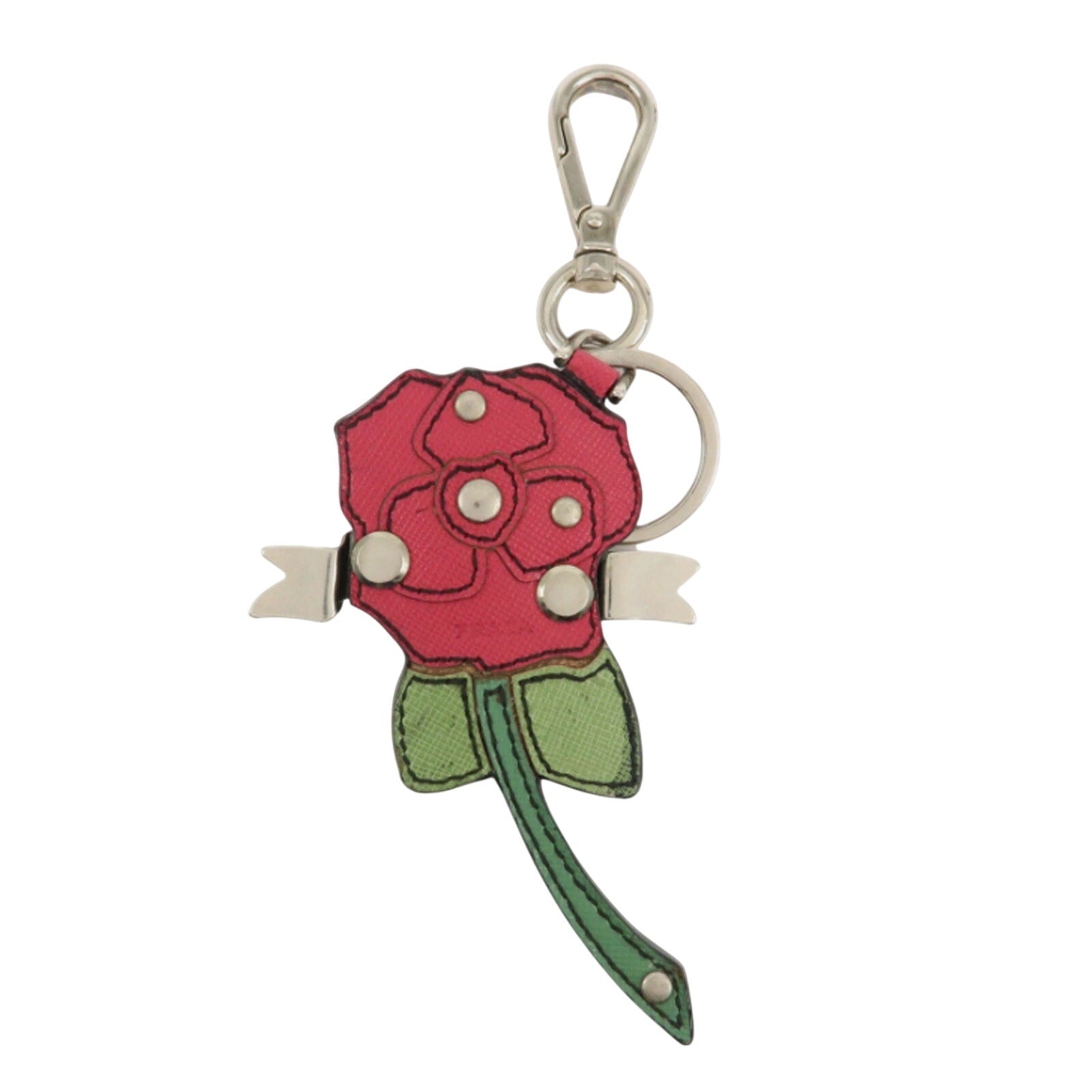 Authentic PRADA Keychain Keyring Handbag Charm Red Leather Rose