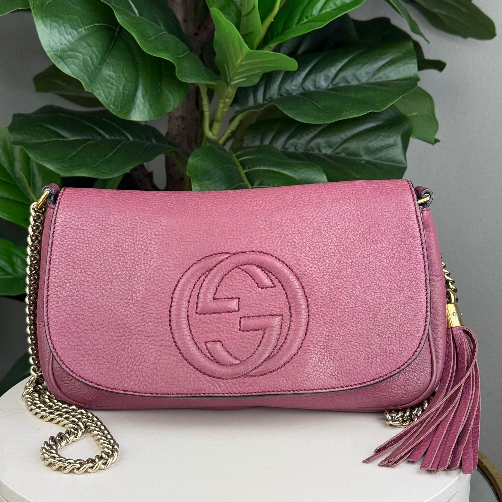 Authentic Gucci Soho Flap Crossbody Bag Purple