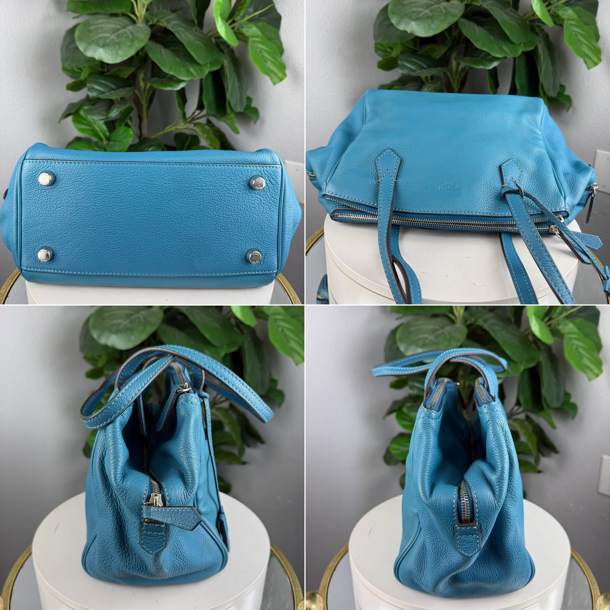 Authentic Fendi Selleria Peekaboo Tote Blue Leather Handbag