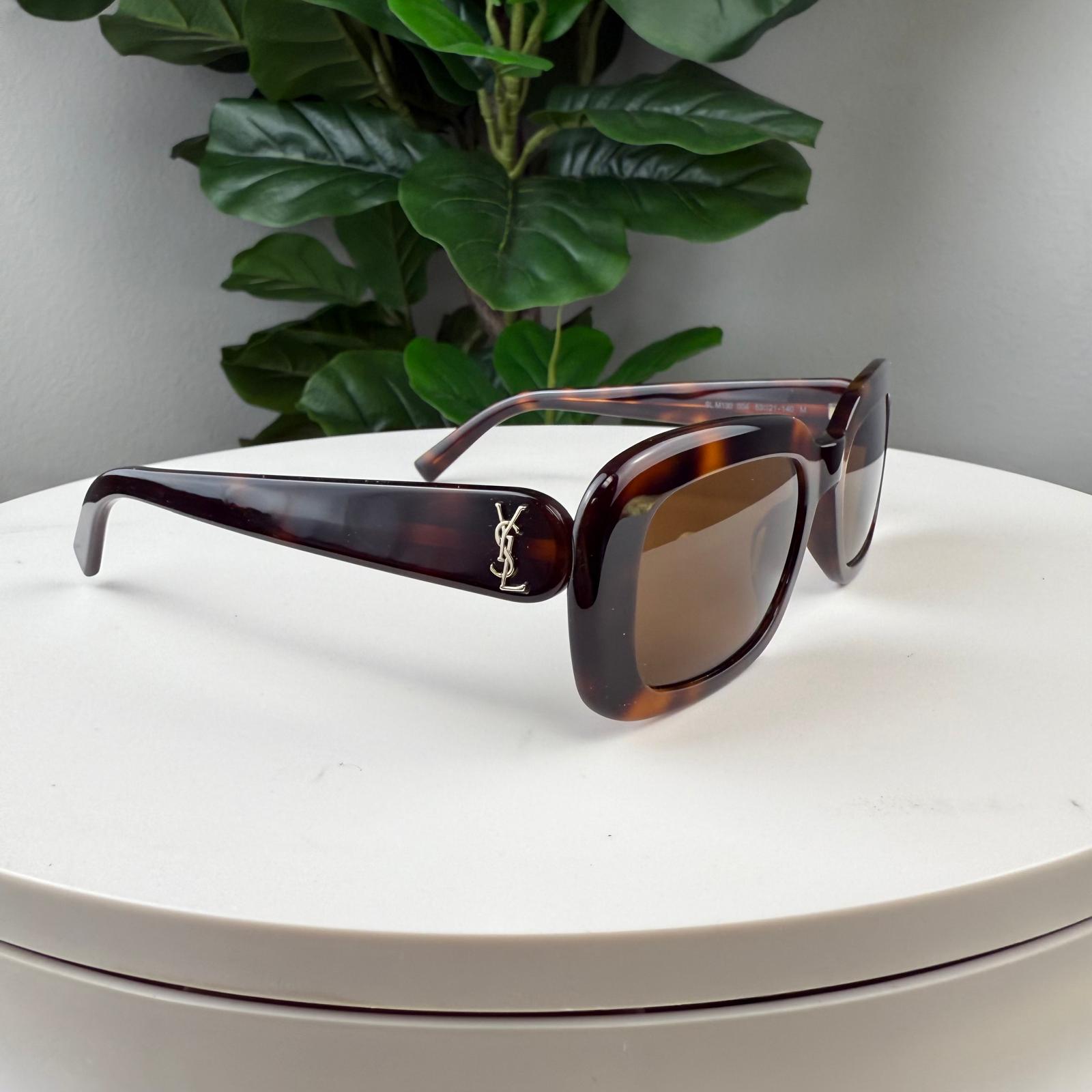 YSL Saint Laurent Eyewear Tortoiseshell-Effect Rectangle-Frame Sunglasses