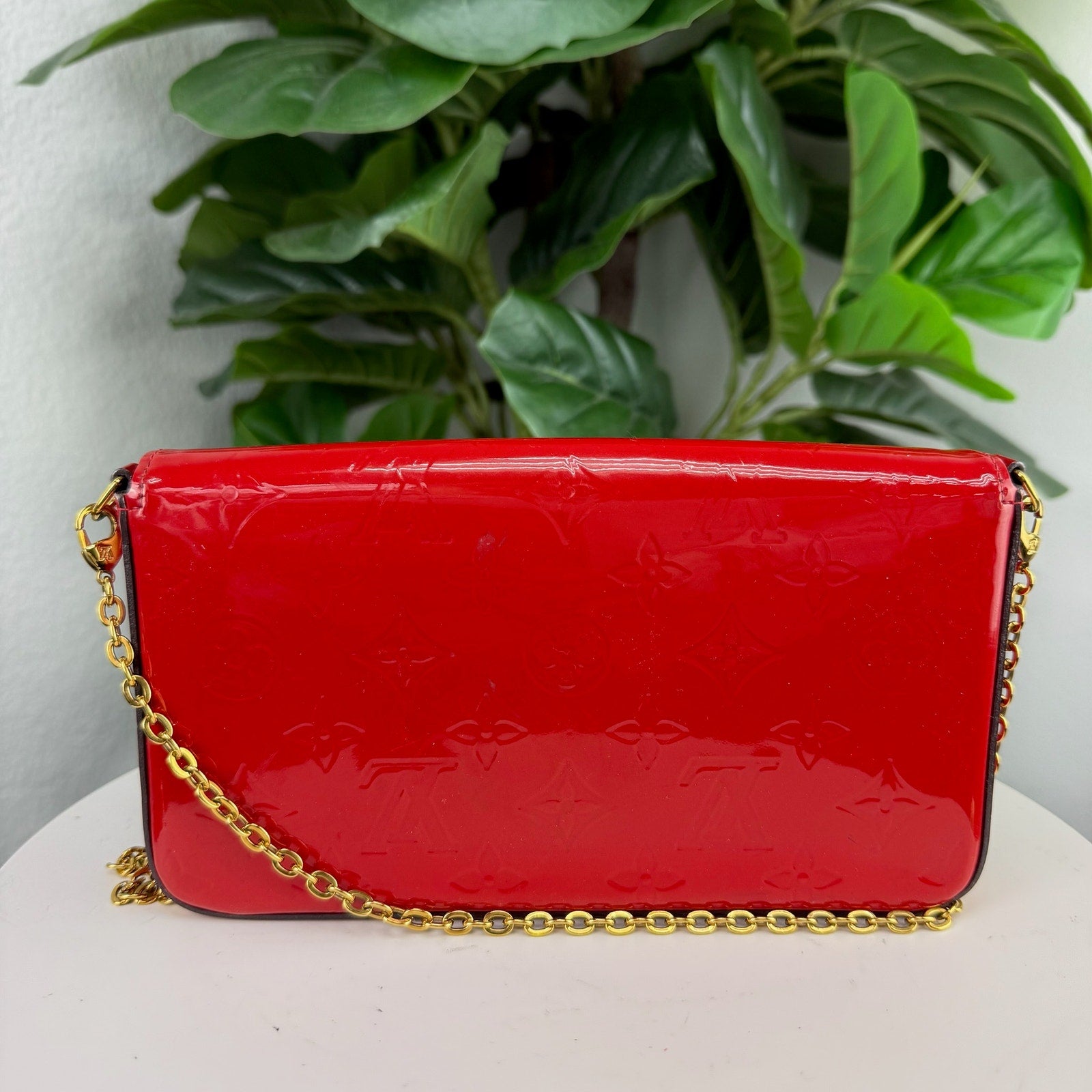 Louis Vuitton Vernis Monogram Red Patent Leather Chain Shoulder Bag Authentic Pre Owned