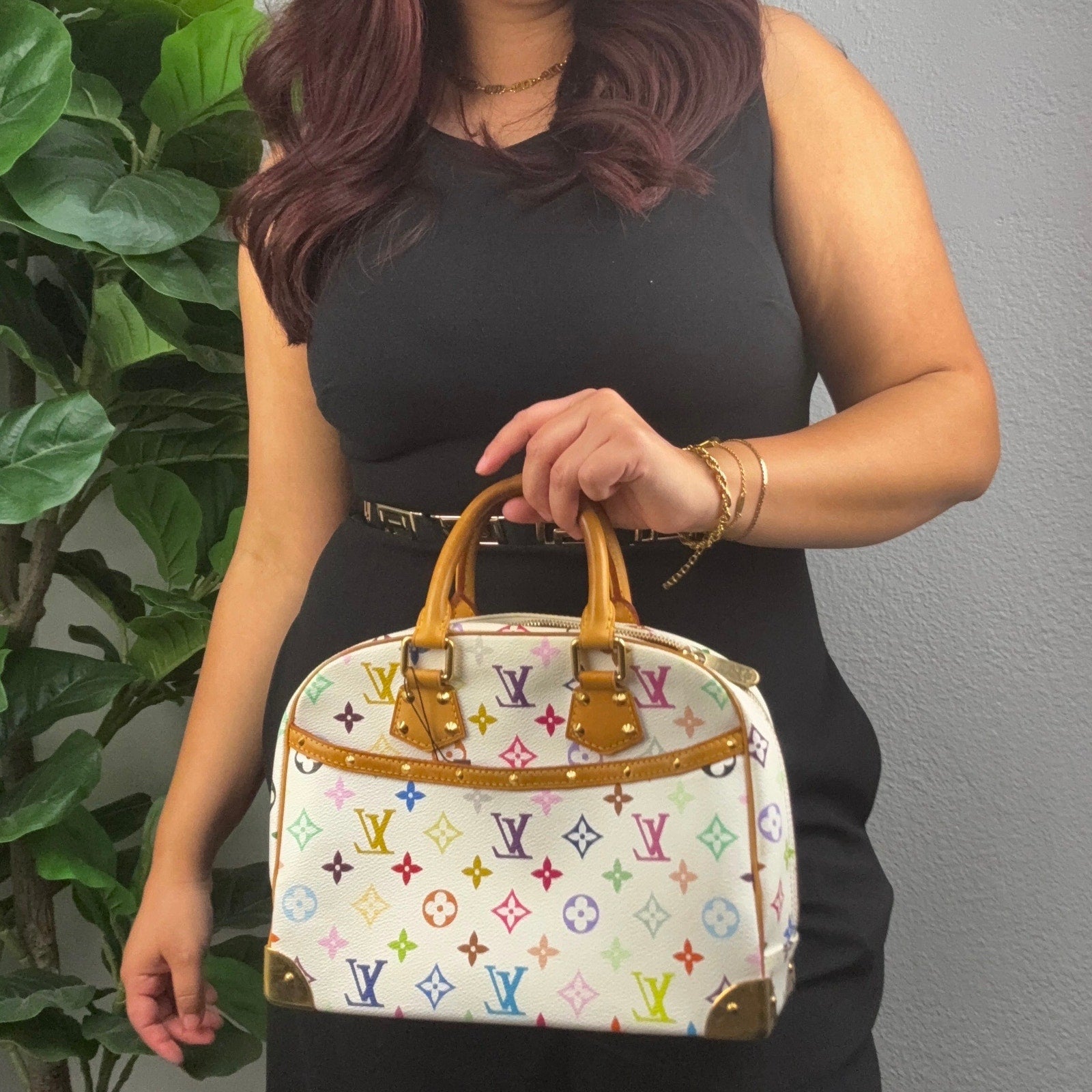 Louis Vuitton White Multicolor Monogram Trouville Bag Authentic Pre Owned
