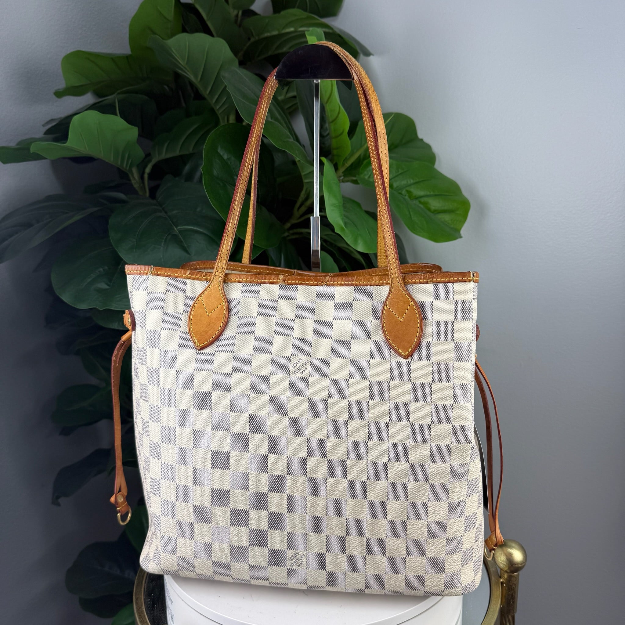 Authentic Louis Vuitton Neverfull MM Tote Bag Damier Azur Canvas