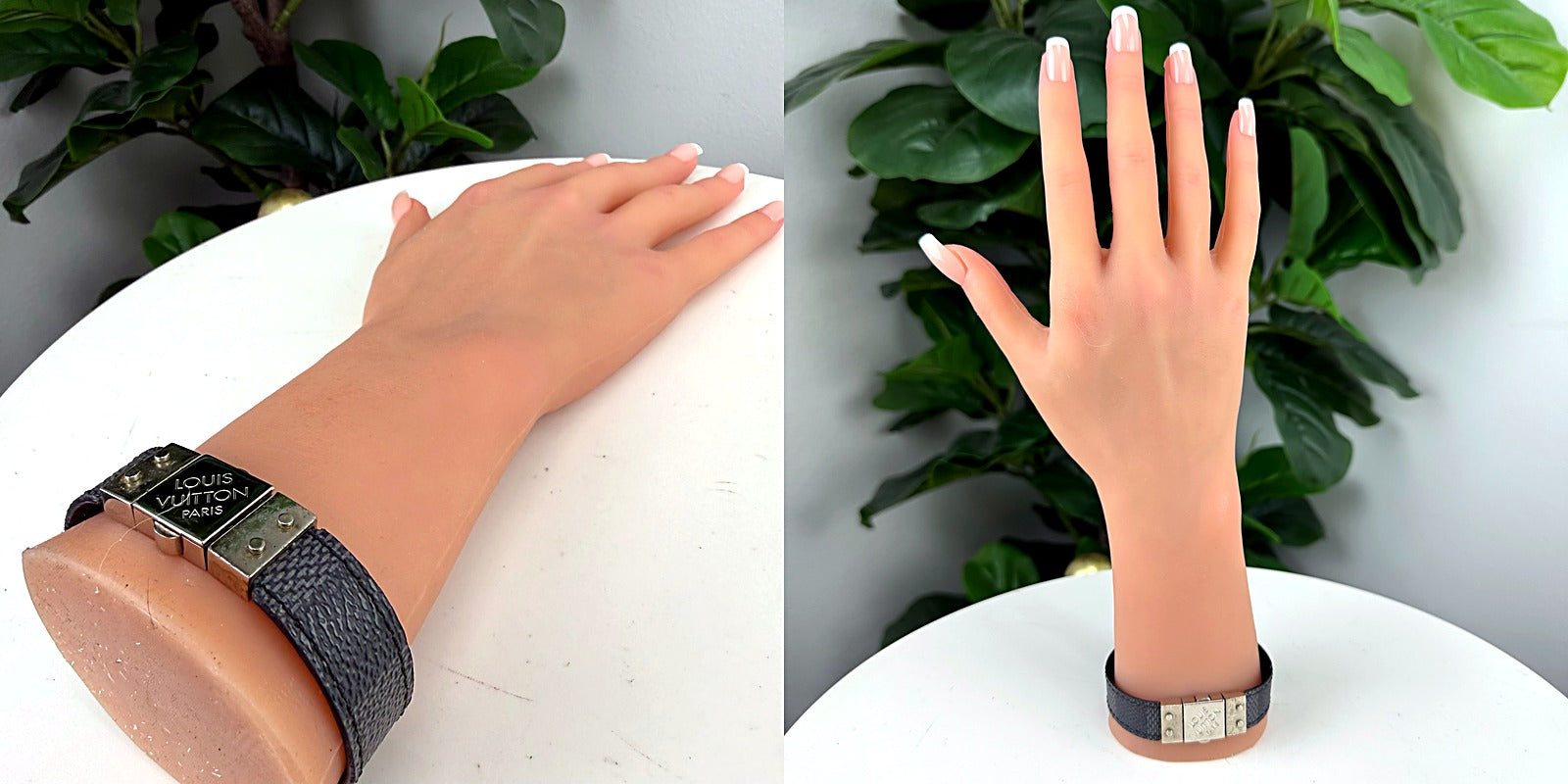 Authentic Louis Vuitton Damier Graphite Cuff Bracelet - Size 6.5-7"